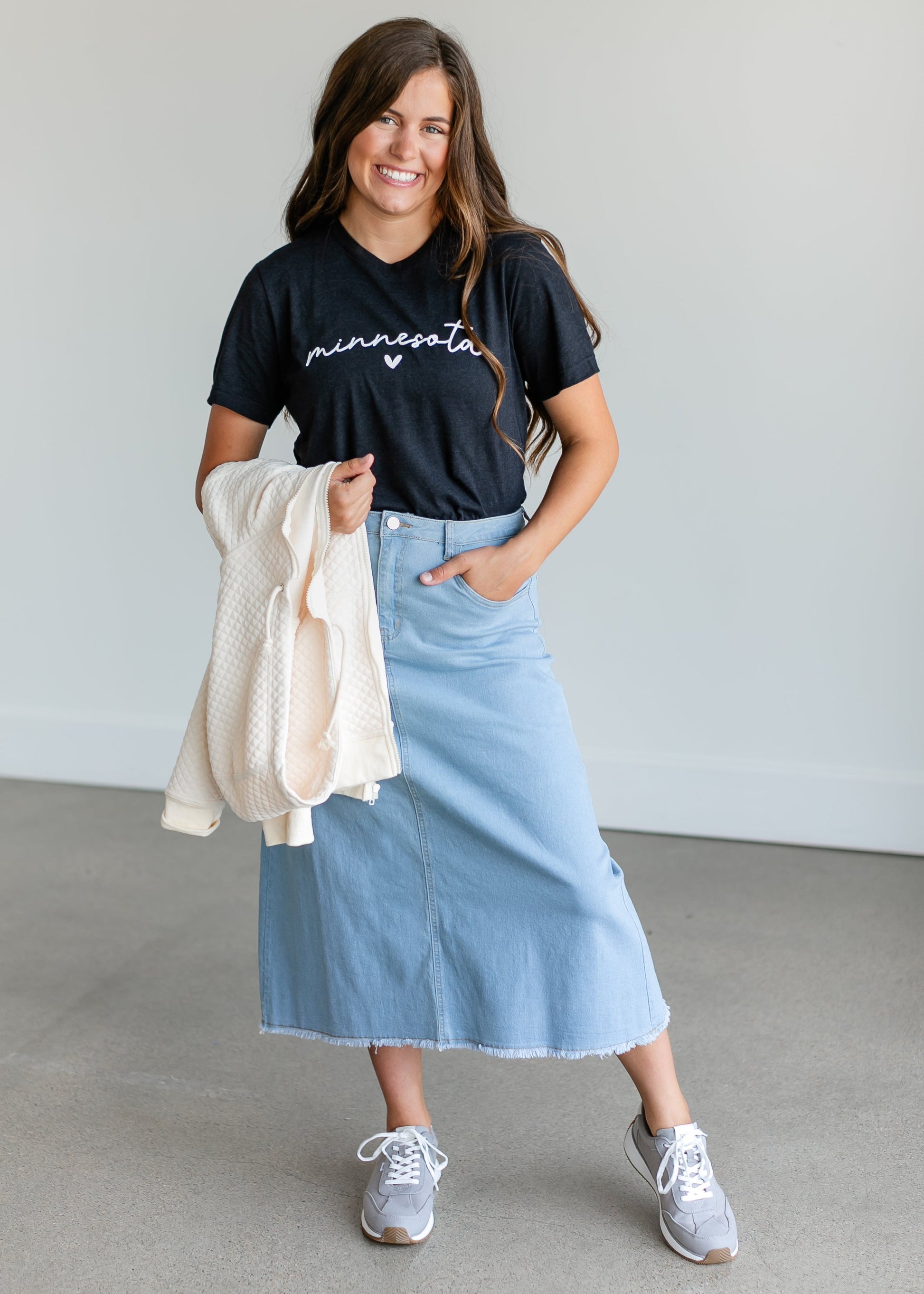 Light Wash A-line Denim Midi Skirt - FINAL SALE – Inherit Co.