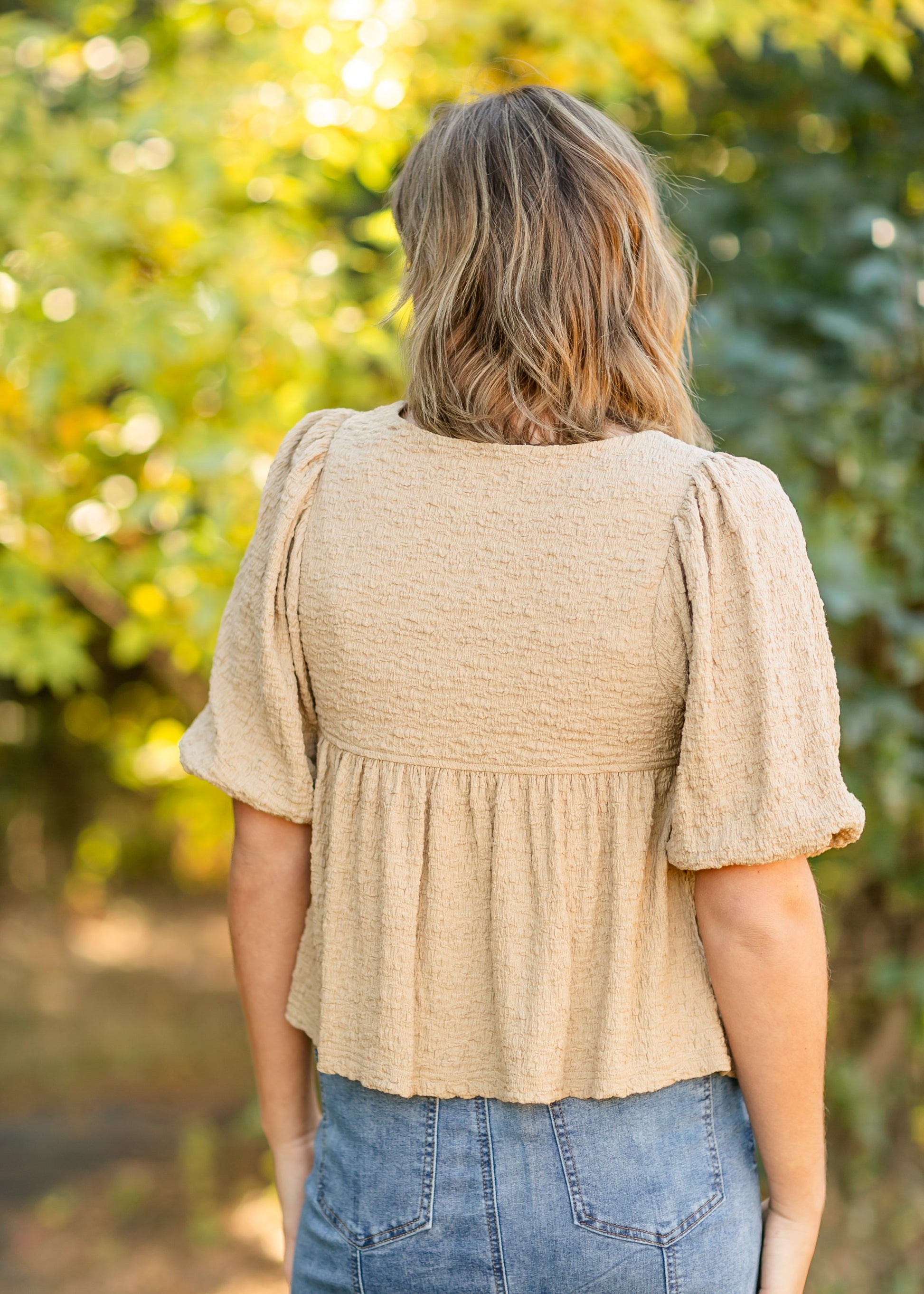 Lina Textured Taupe Peplum Top FF Tops