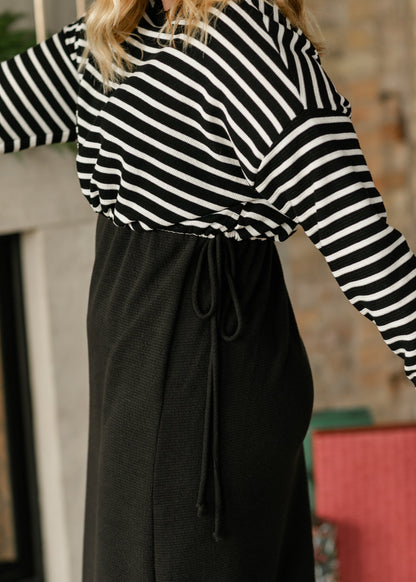 Lisette Knit Round Neck Striped Cinched Tee Dress FF Dresses