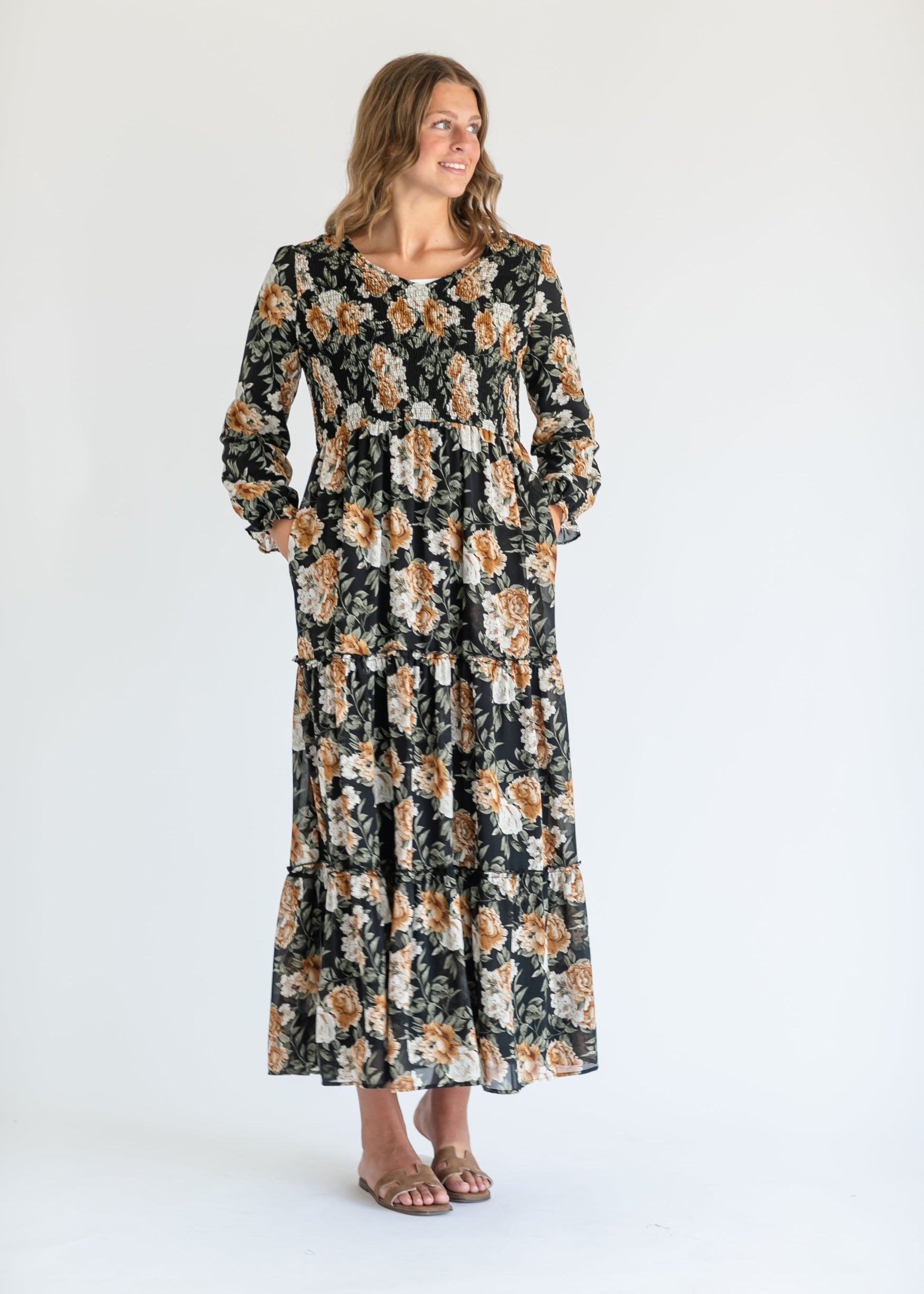 Long Sleeve Black Floral Maxi Dress FF Dresses