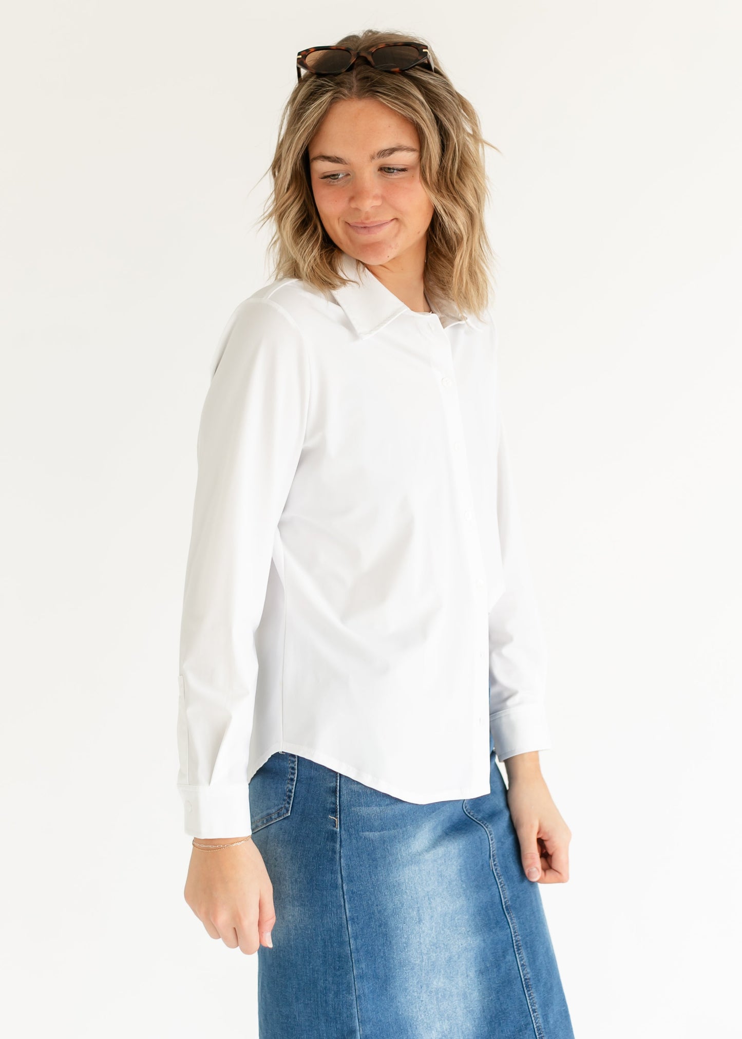 Long Sleeve White Button Front Knit Top FF Tops