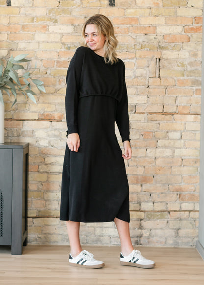 Lynette Knit Round Neck Cinched Tee Dress FF Dresses