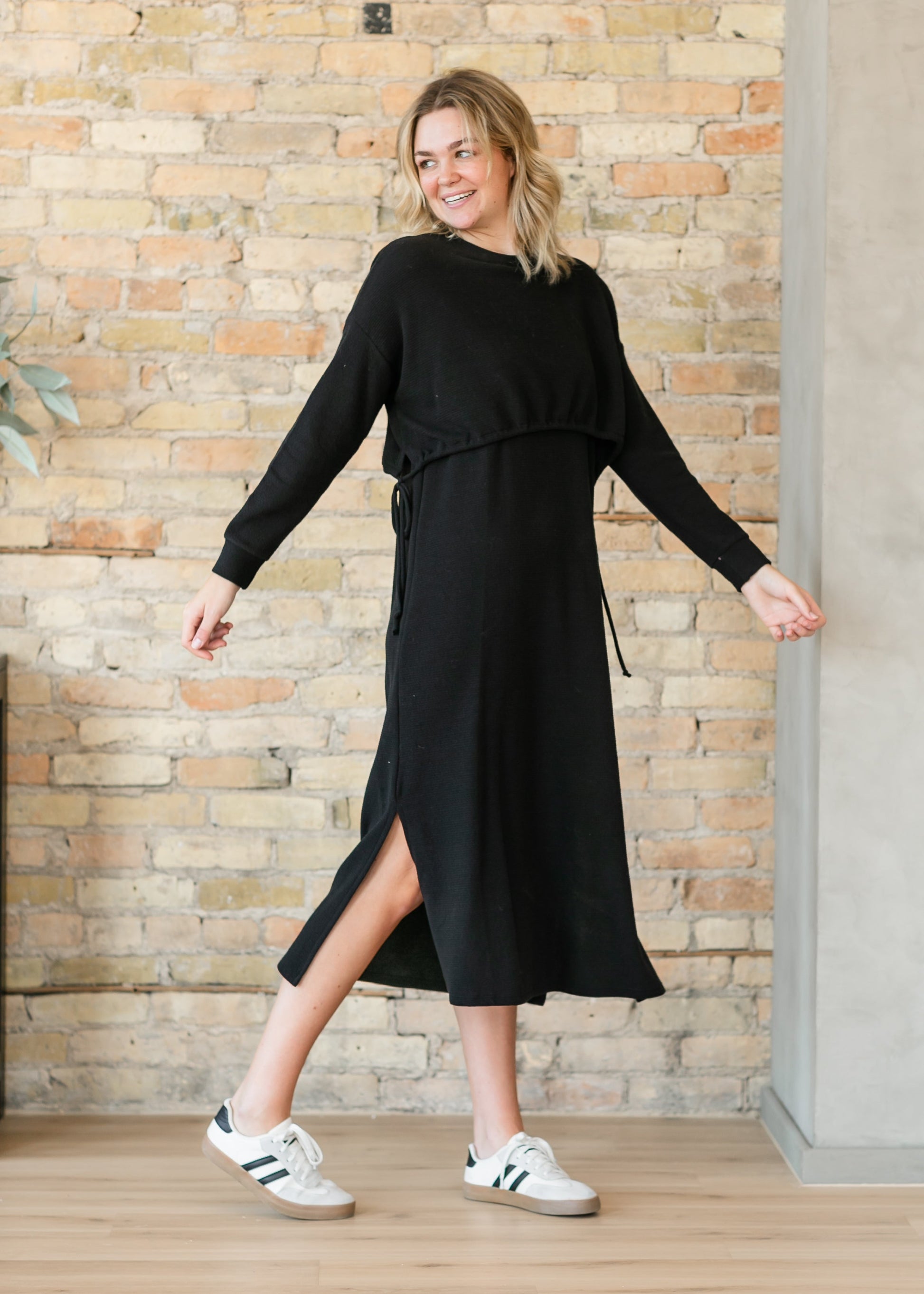 Lynette Knit Round Neck Cinched Tee Dress FF Dresses