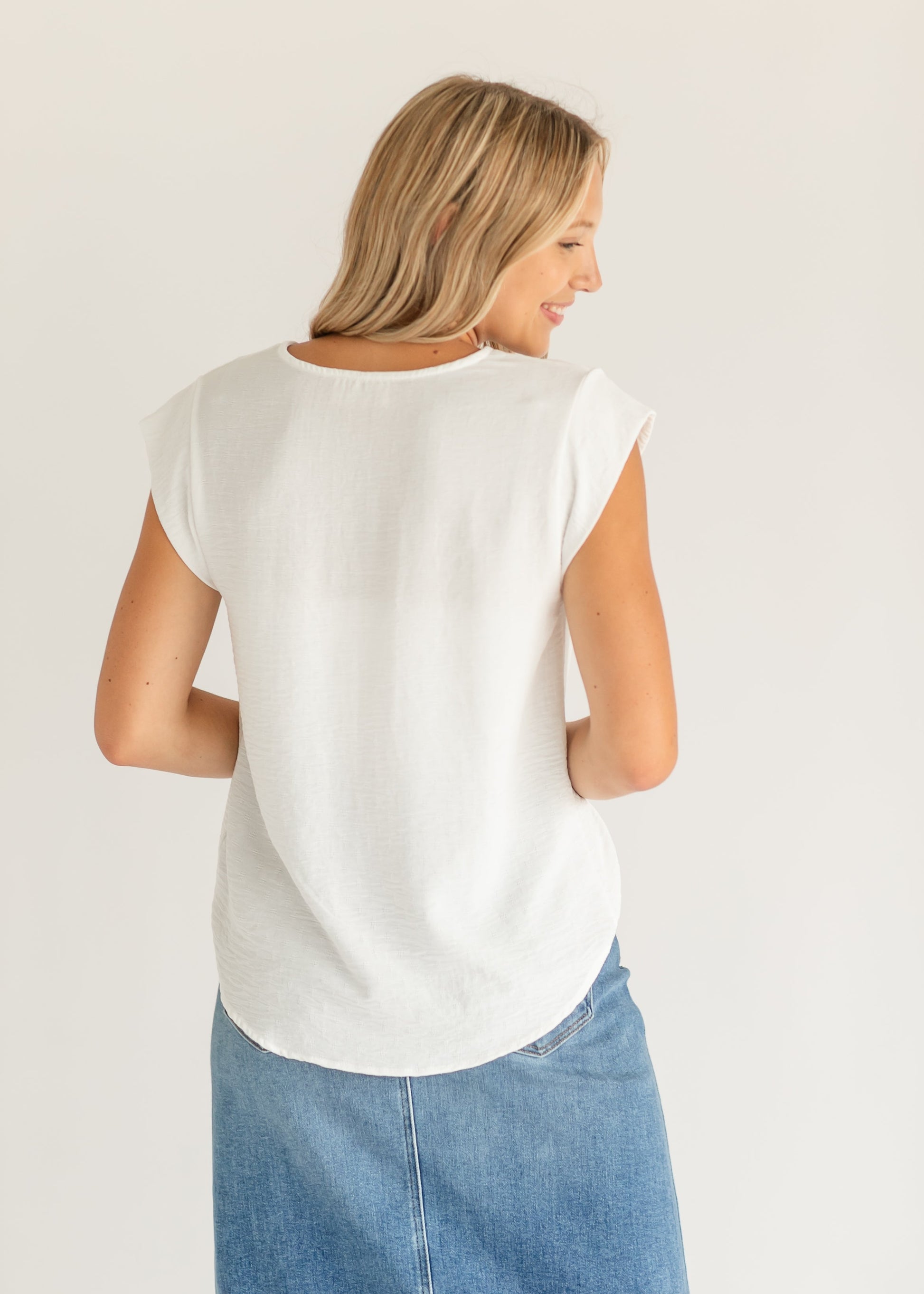 Madison V-neck Short Sleeve Flowy Top IC Tops