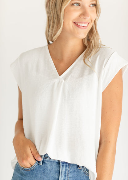 Madison V-neck Short Sleeve Flowy Top IC Tops