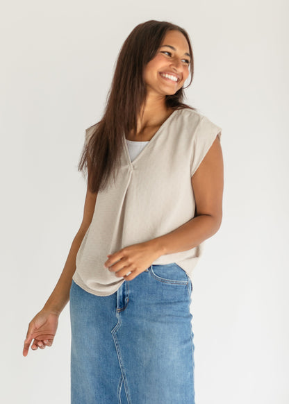 Madison V-neck Short Sleeve Flowy Top IC Tops Taupe / S