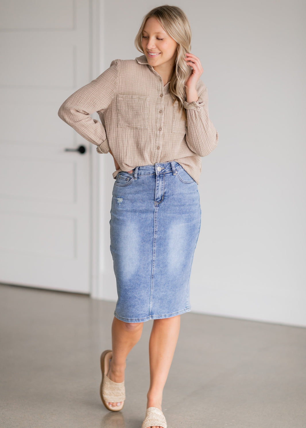 Shop Ladies Long Denim Skirts | Button Front, A-Line, High Rise – Page ...