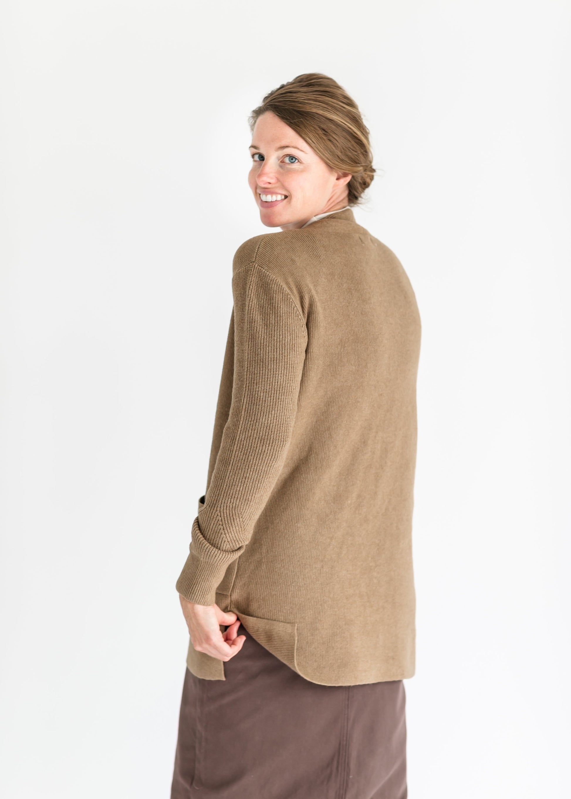 Maya Camel Open Front Cardigan FF Tops