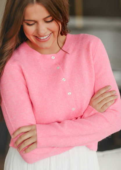 Medina Pink Button Front Cardigan FF Tops