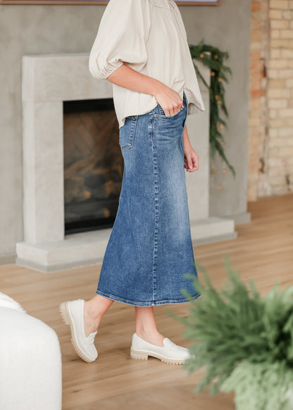 Medium Wash Back Slit Denim Skirt FF Skirts