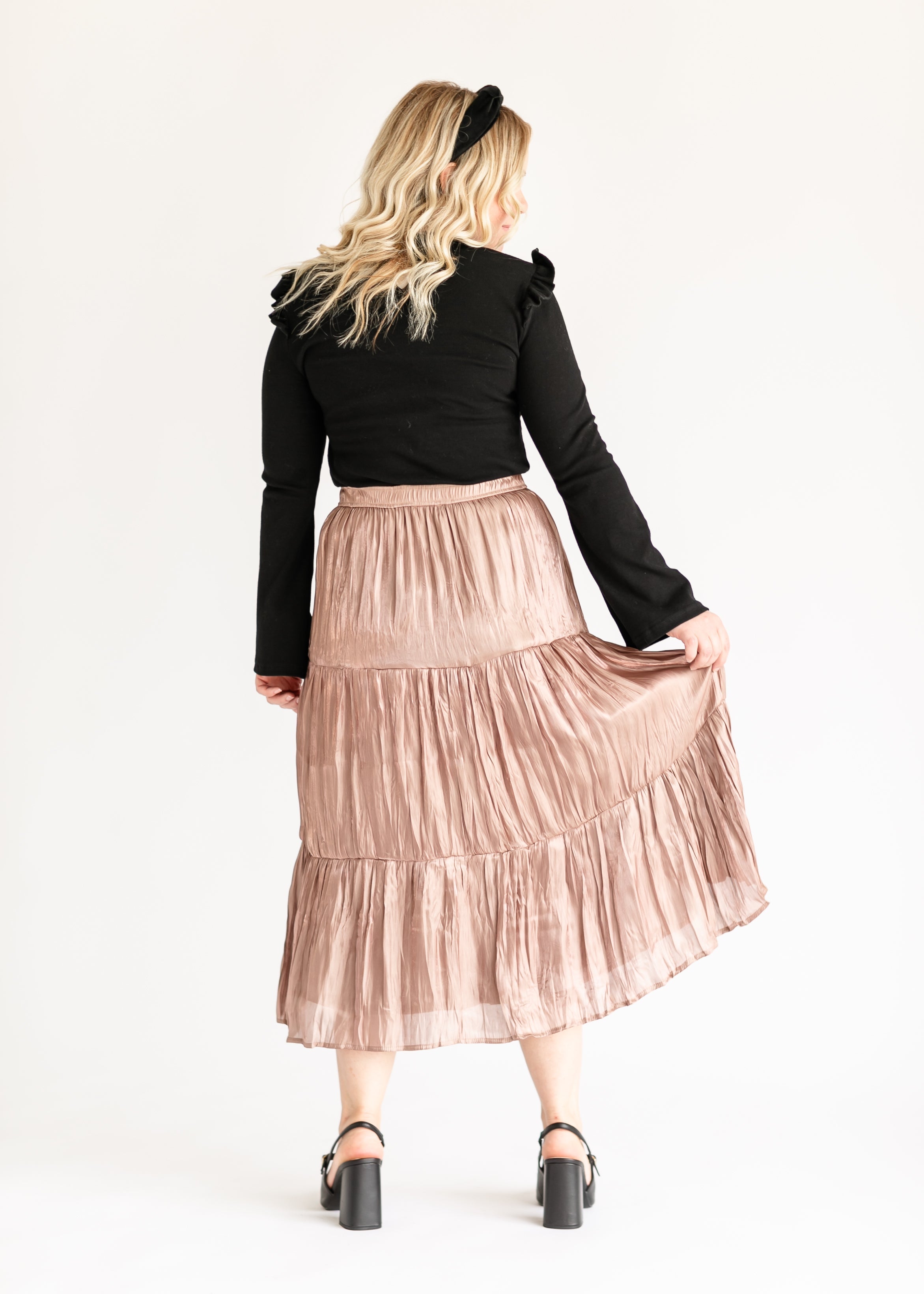 Metallic Tiered Midi Skirt – Inherit Co.