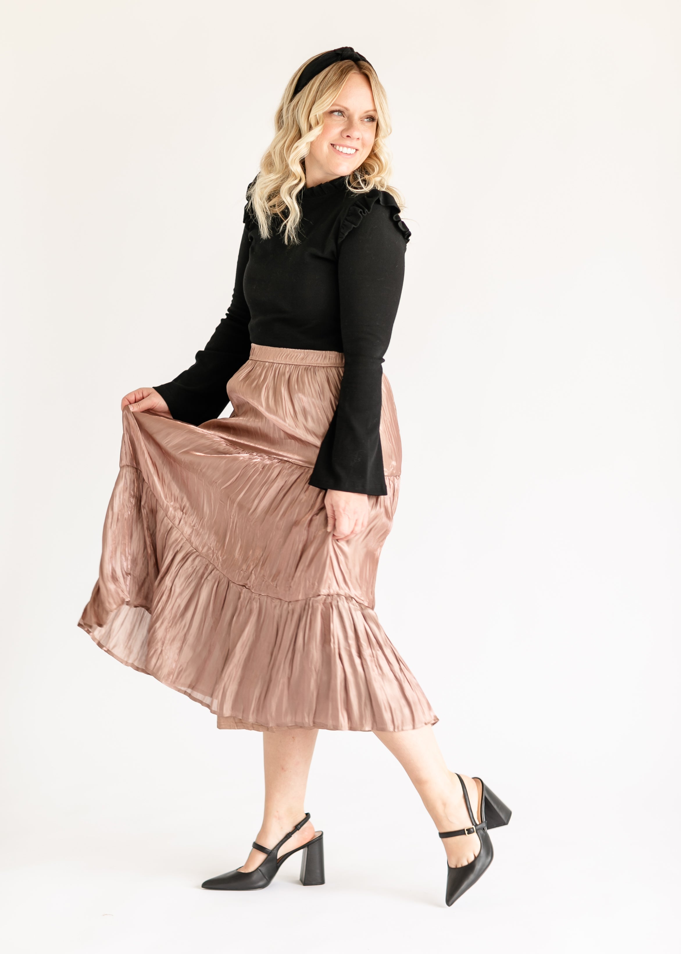 Metallic Tiered Midi Skirt – Inherit Co.