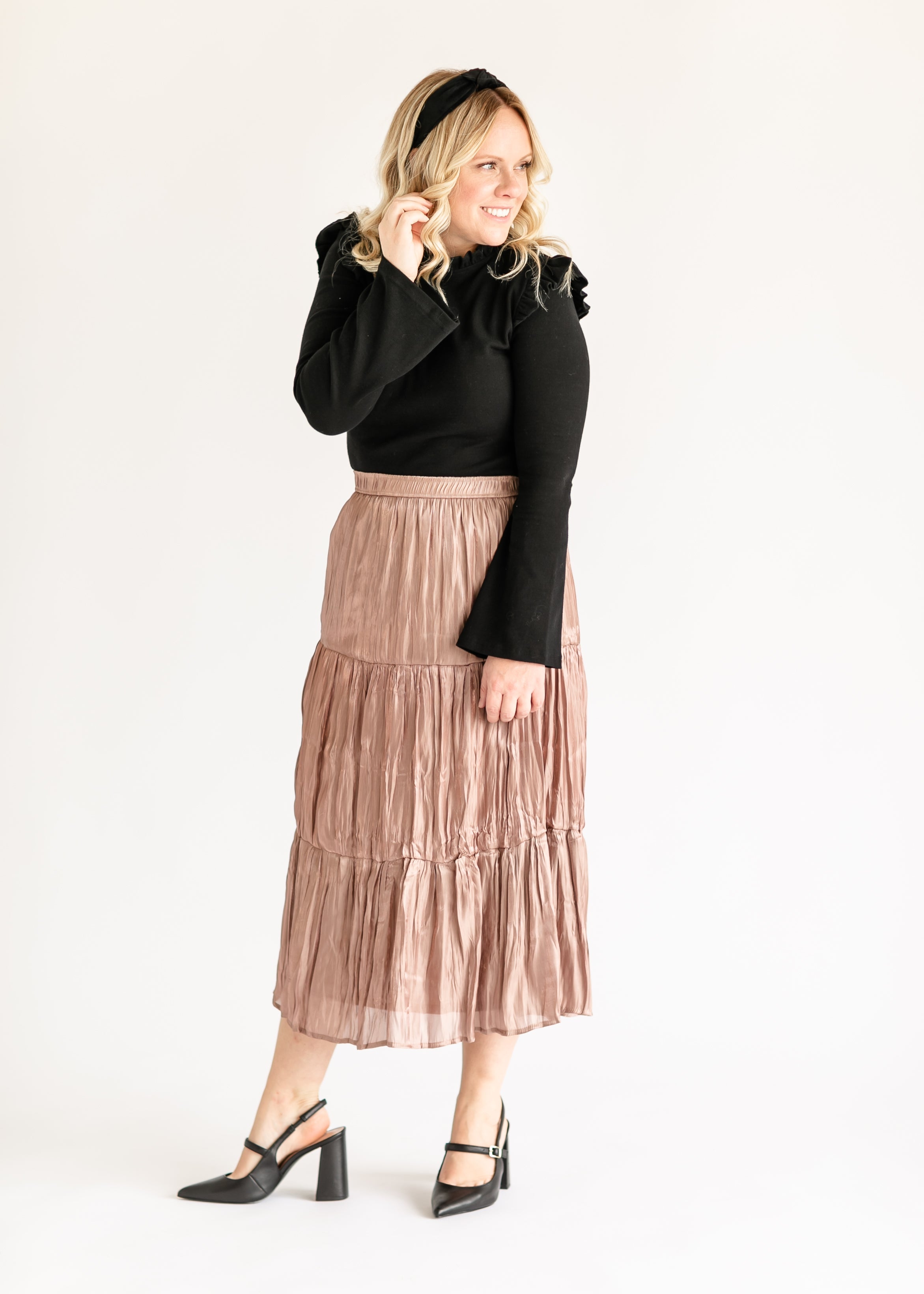 Metallic Tiered Midi Skirt – Inherit Co.