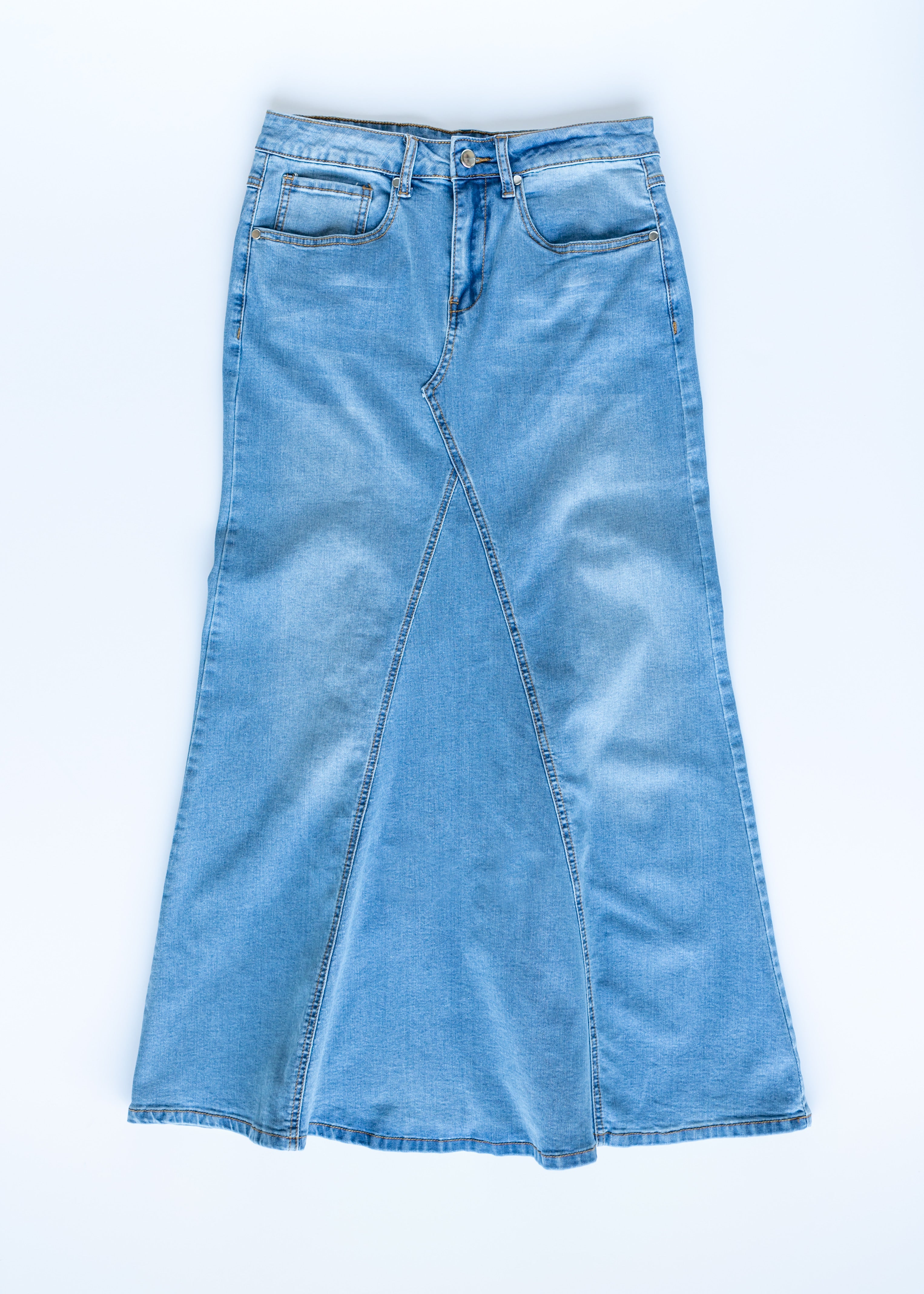 Naomi Vintage Wash Long Denim A-Line Skirt - FINAL SALE