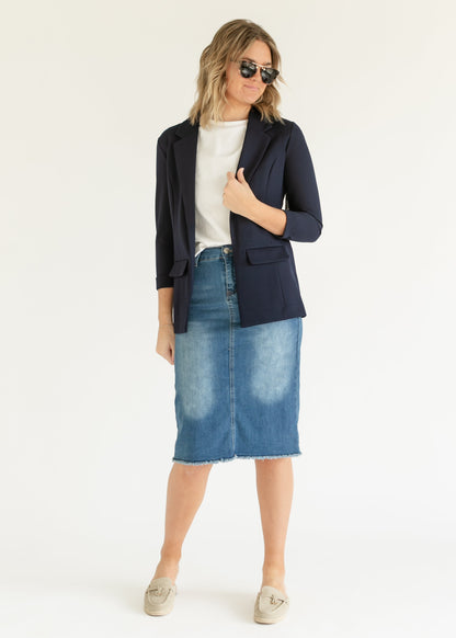 Navy Princess Dart Relaxed Fit Blazer FF Tops