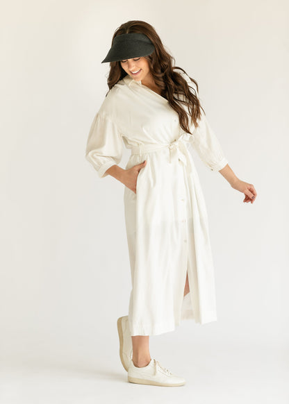 Off White Long Sleeve Shirt Dress FF Dresses