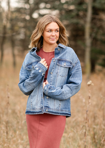 Oversized Denim Distressed Jacket FF Tops