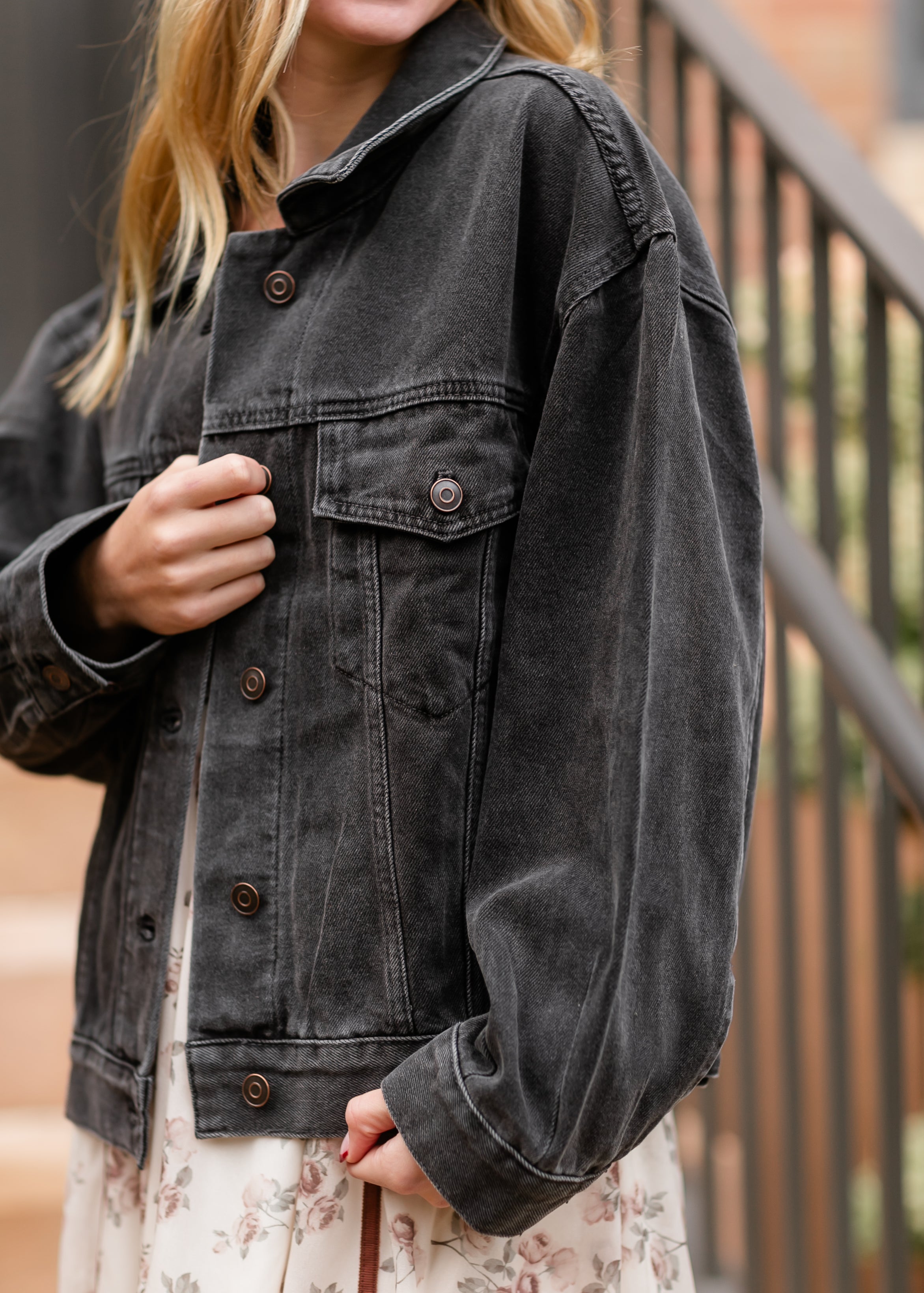 Oversized Washed Black Denim Jacket Small Modest Clothing Christian Apparel