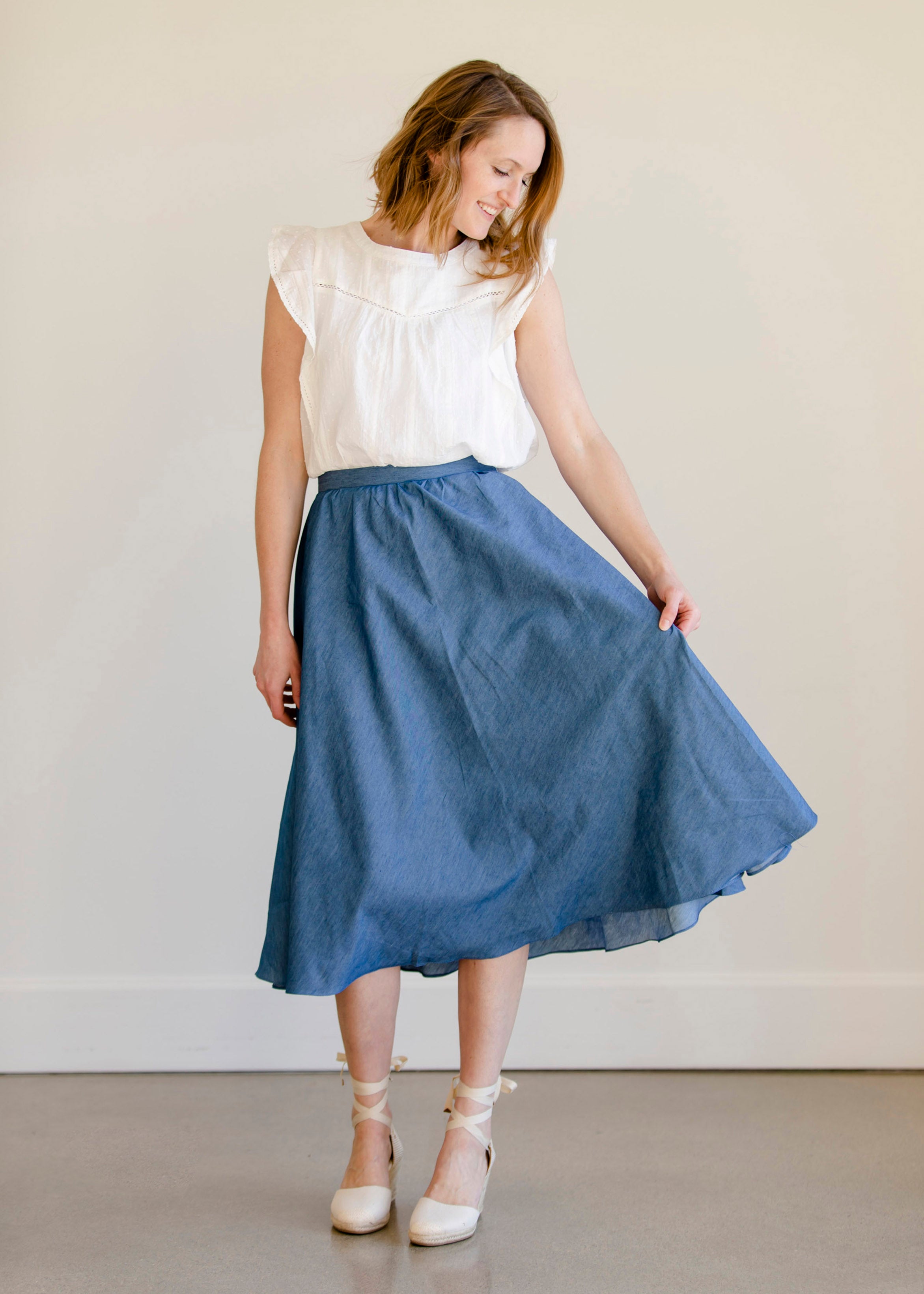 Chambray denim shop midi skirt