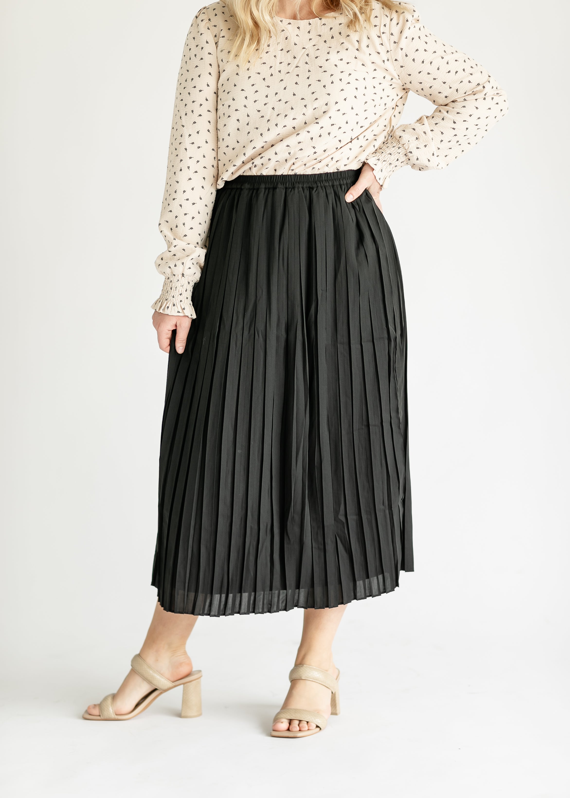 Pleated Pull On Midi Skirt FINAL SALE Inherit Co