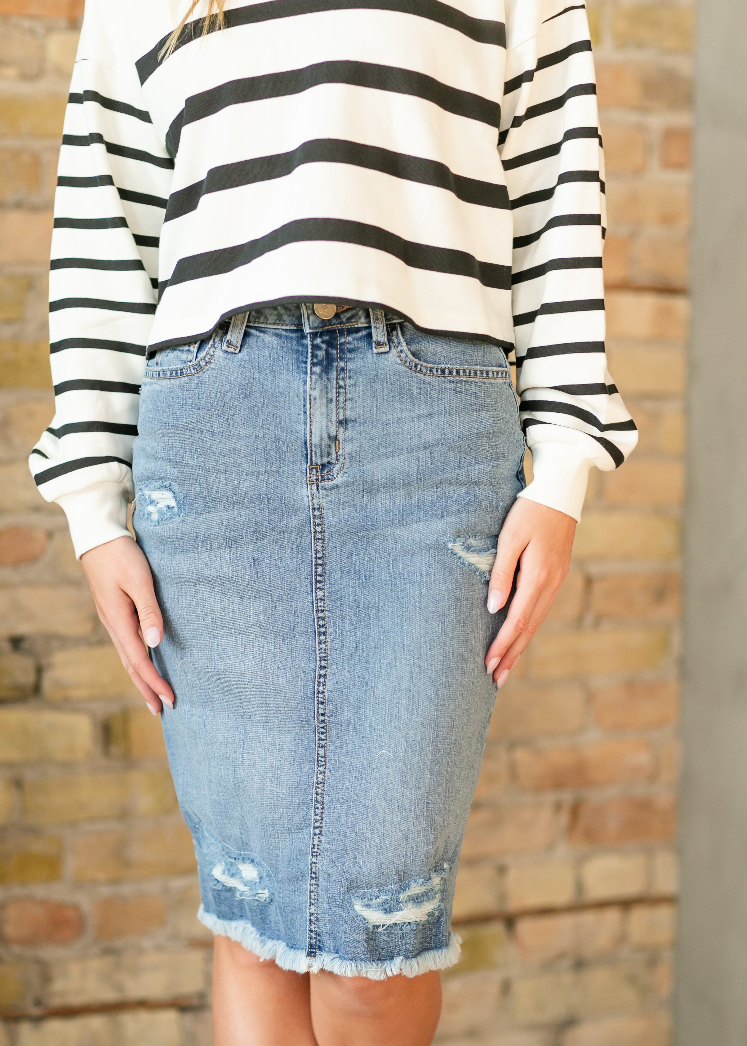 Distressed denim skirts best sale