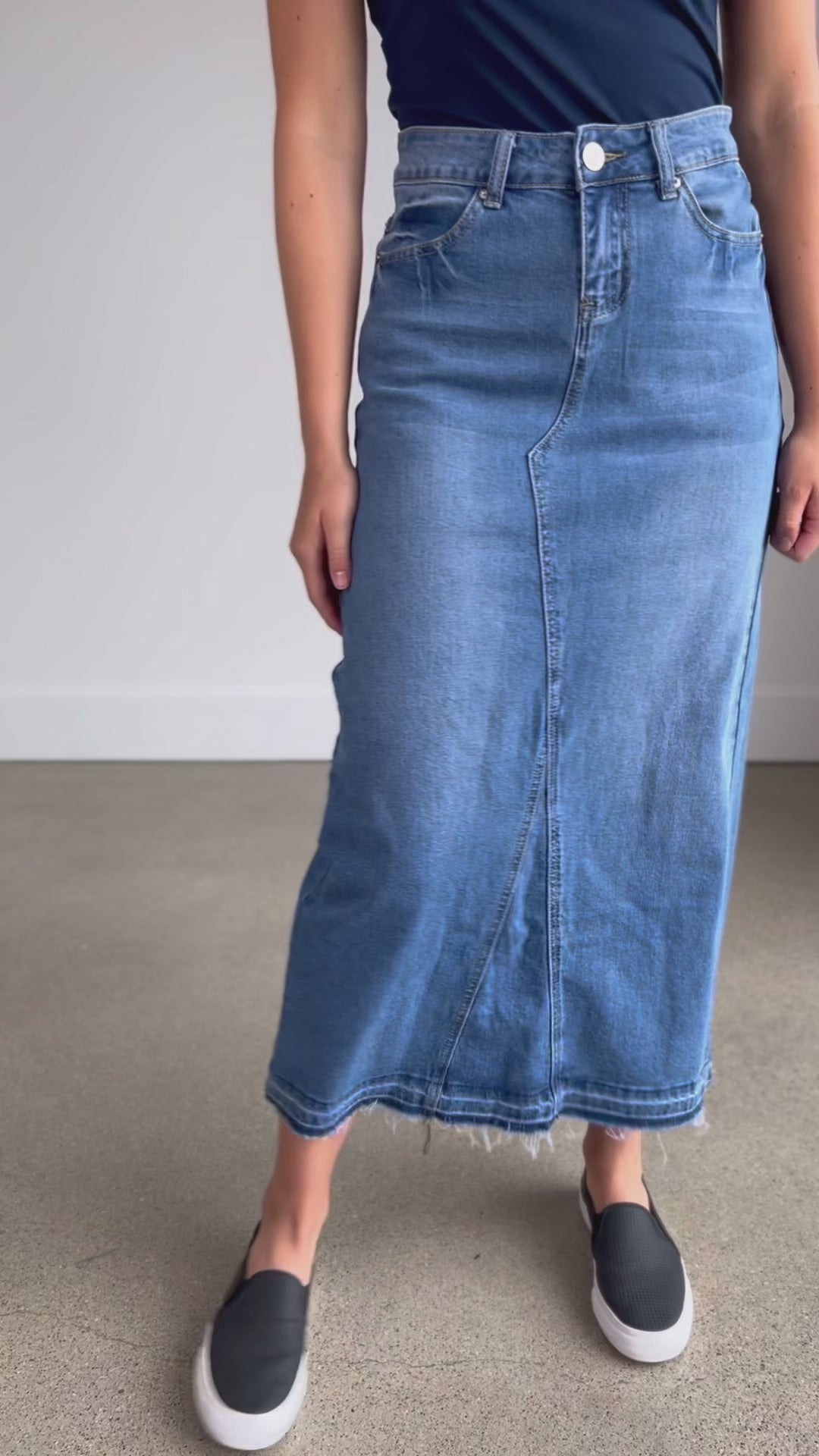 Stacy Raw Hem Long Denim Skirt – Inherit Co.