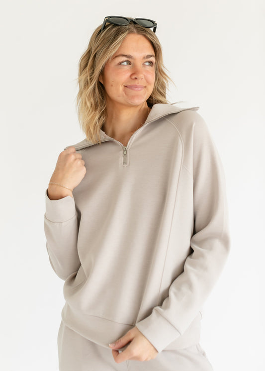 Quarter Zip Soft Modal Lounge Pullover Sweatshirt FF Tops