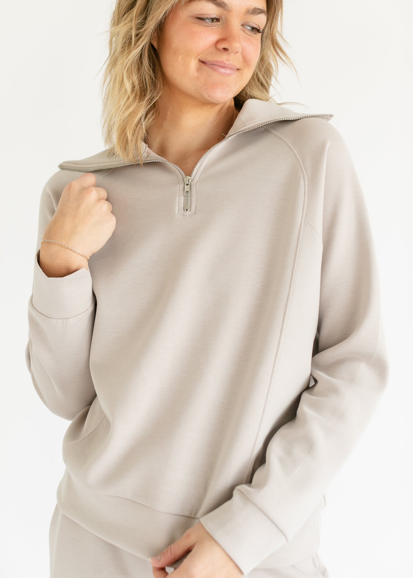 Quarter Zip Soft Modal Lounge Pullover Sweatshirt FF Tops