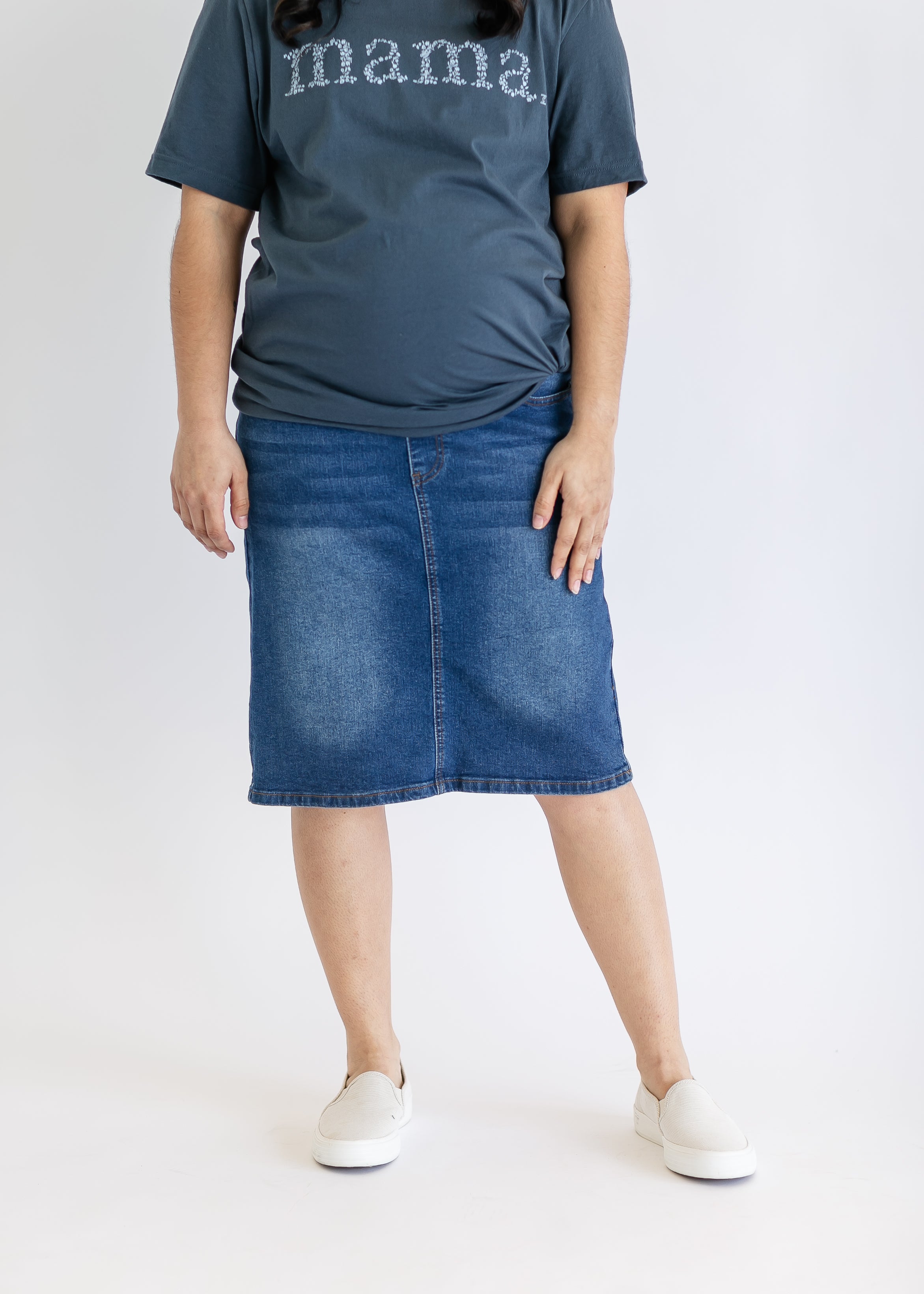 Remi Maternity Denim Midi Skirt Inherit Co