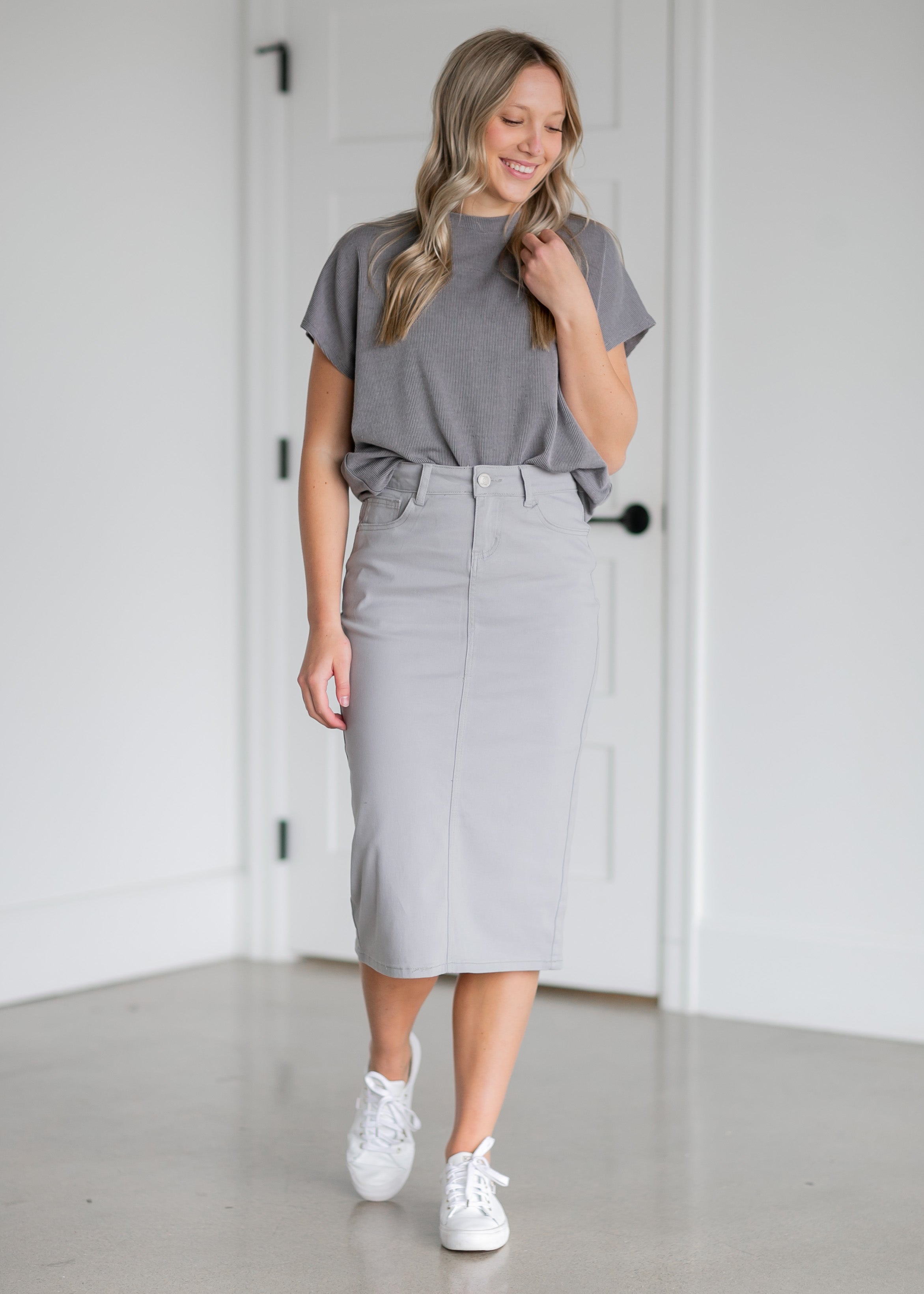 Country Road Size 10 S Grey Denim Pencil Skirt Australian Designer | eBay