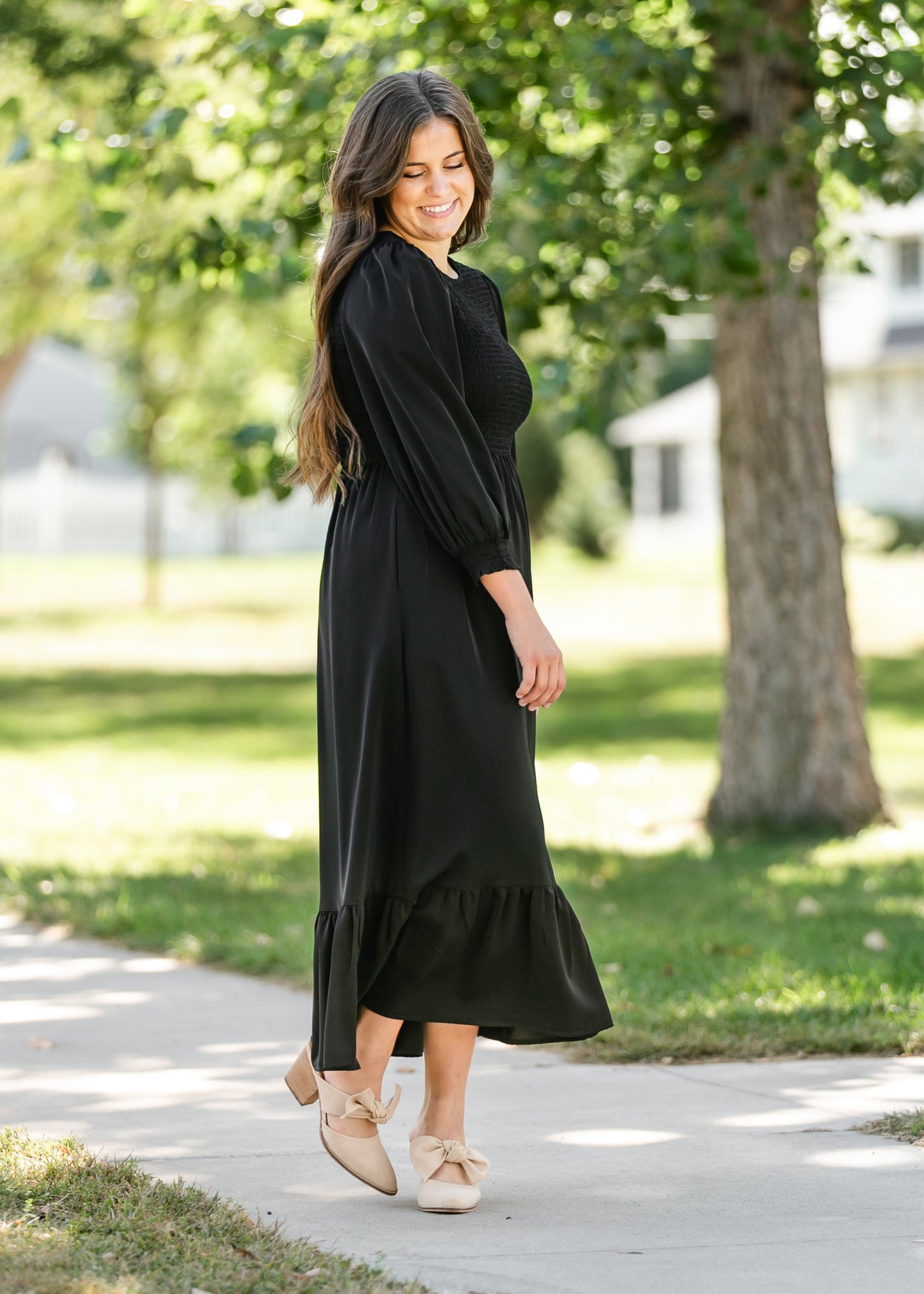 Renee Smocked Bodice Long Sleeve Maxi Dress IC Dresses