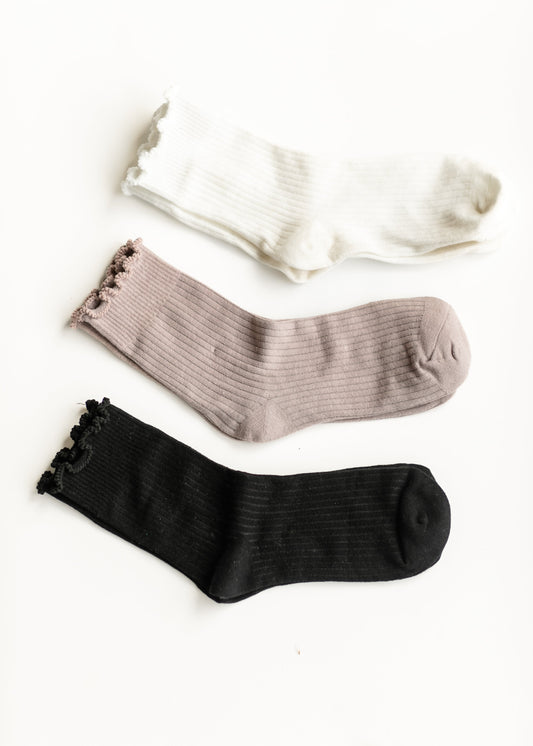 Ribbed Ruffle Cuff Calf Socks Accessories