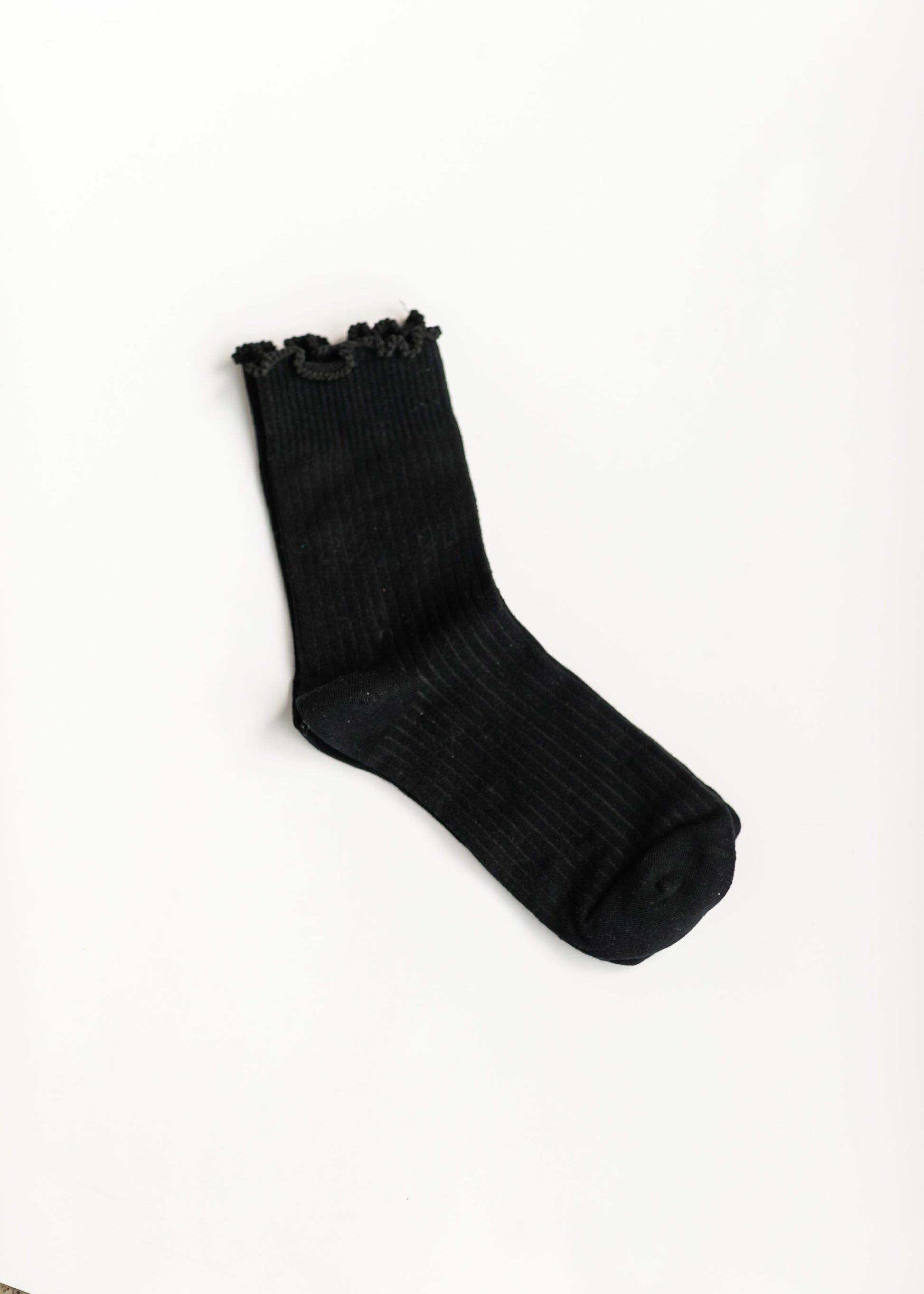 Ribbed Ruffle Cuff Calf Socks Accessories Black