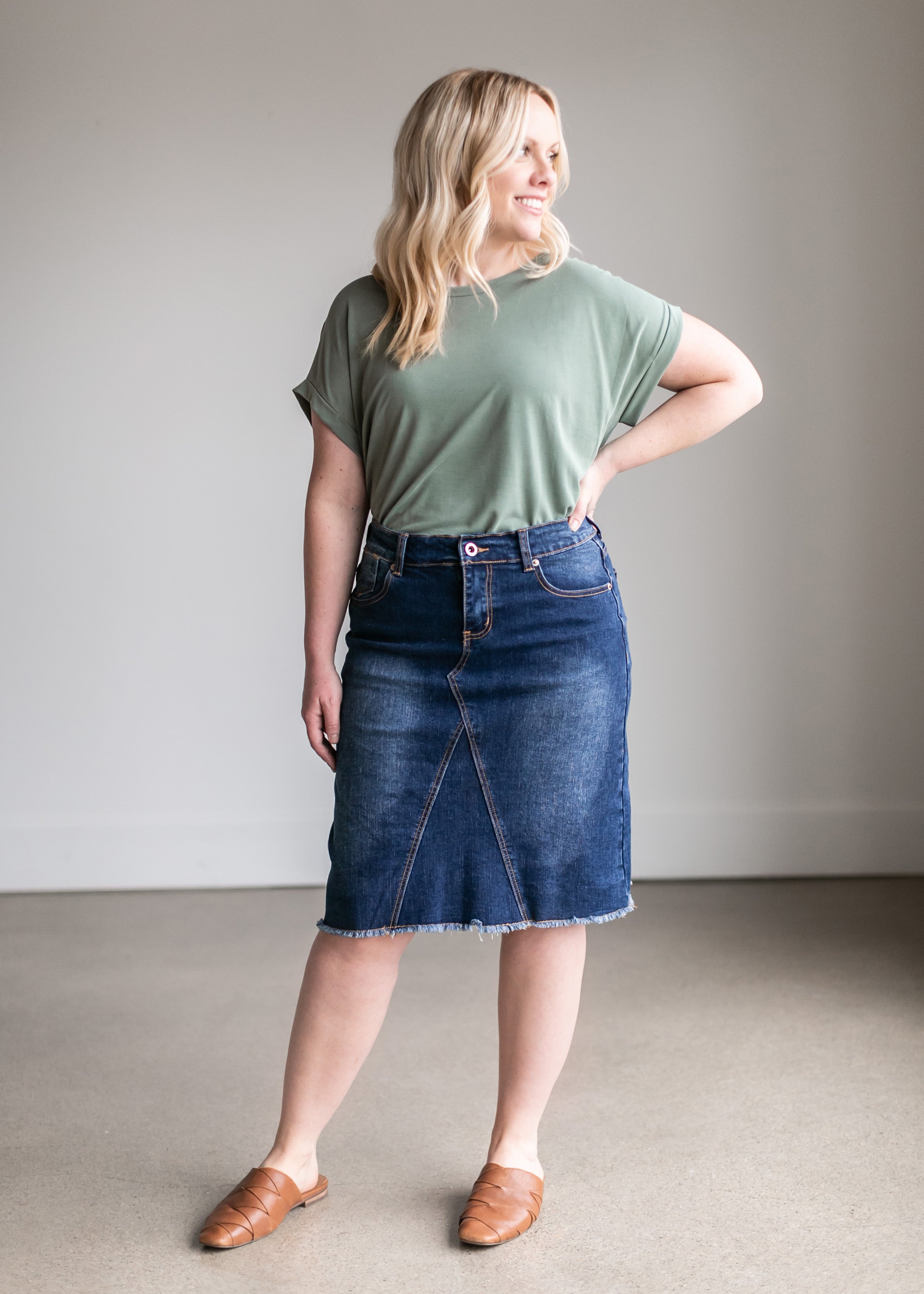 Frayed denim pencil clearance skirt