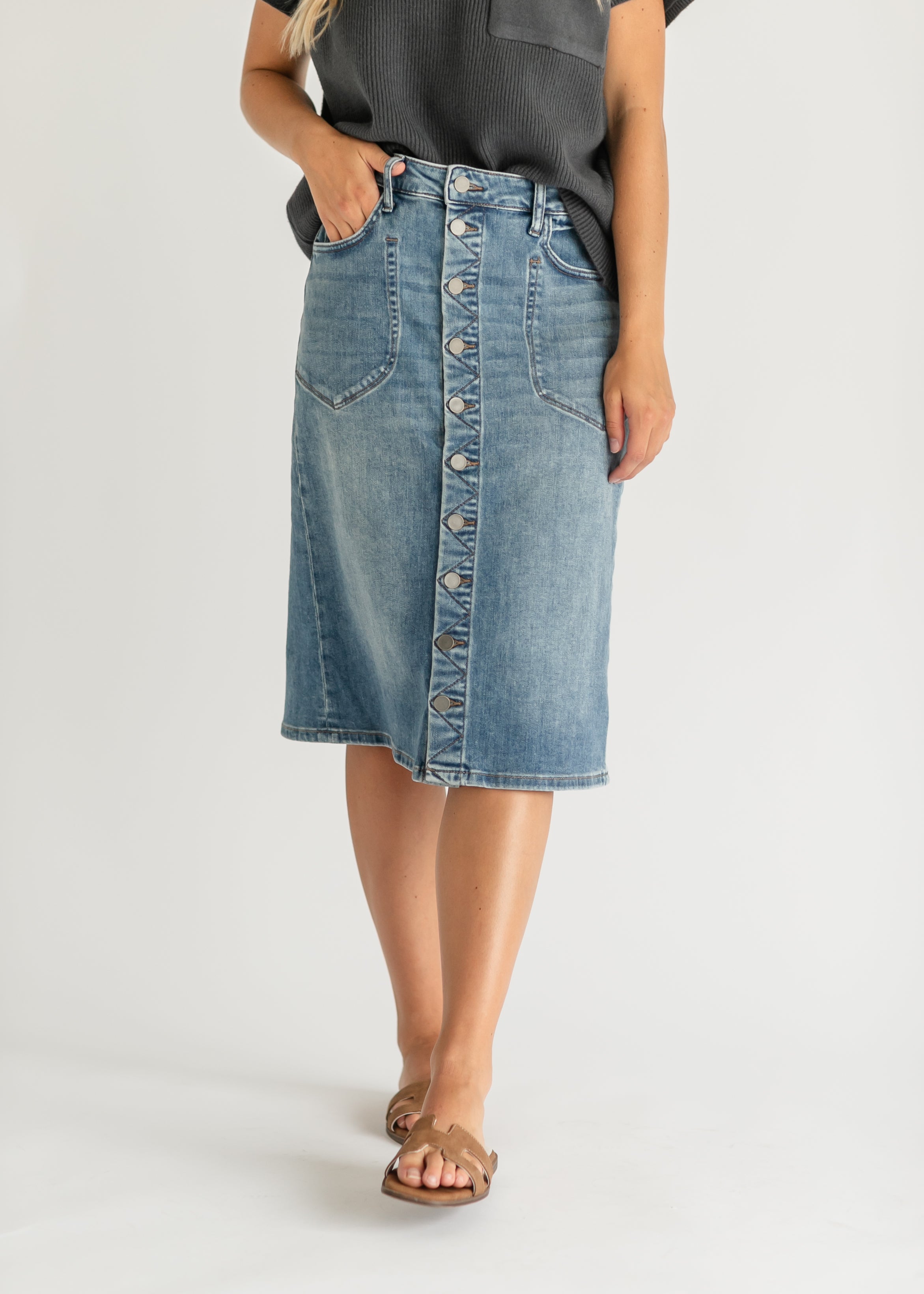 Denim midi skirt sale best sale