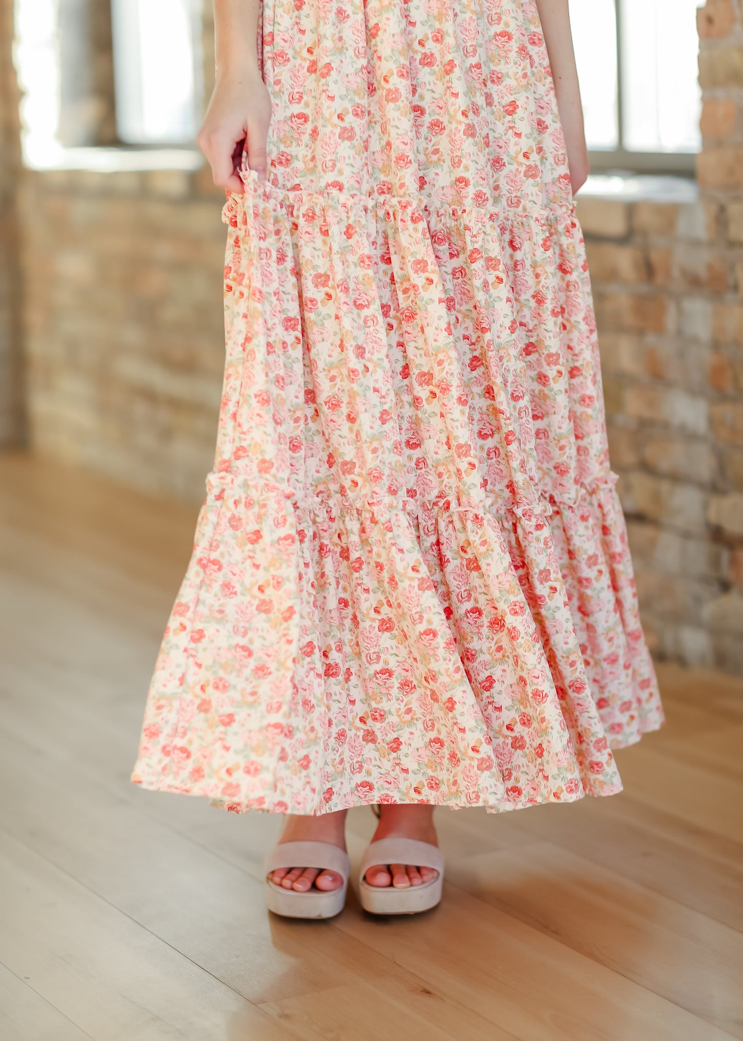 Rose Pink Floral V-neck Maxi Dress FF Dresses