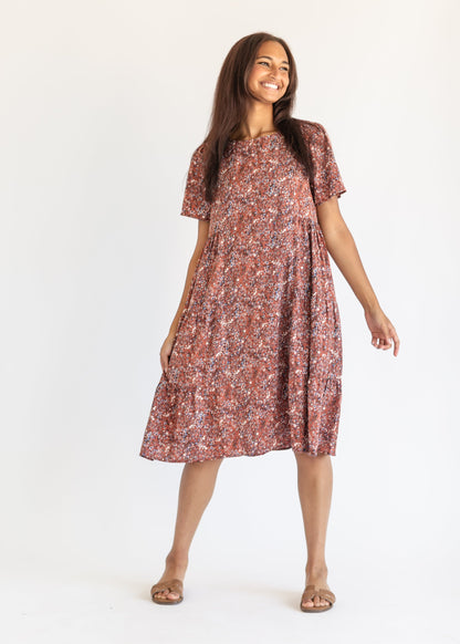 Round Neck Floral Midi Dress FF Dresses