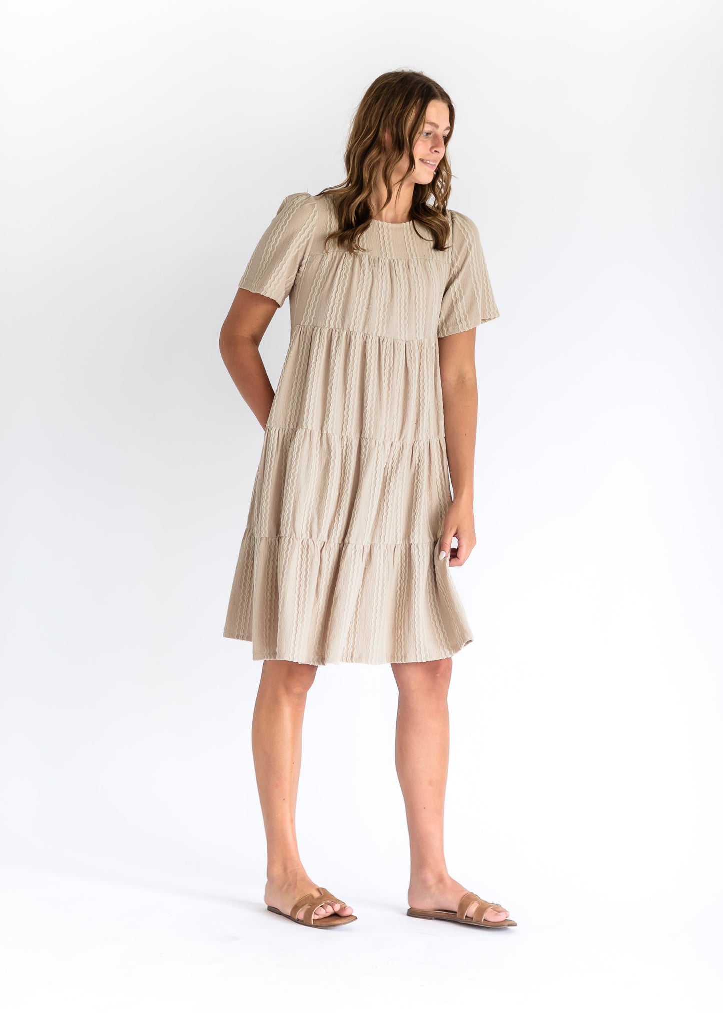 Round Neck Textured Knit Tiered Dress FF Dresses