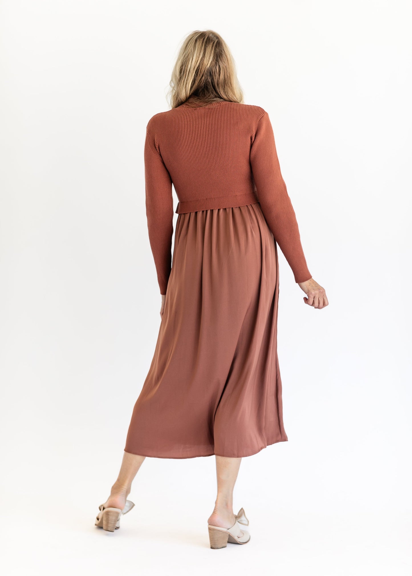 Satin Sweater Mix A-line Maxi Dress FF Dresses