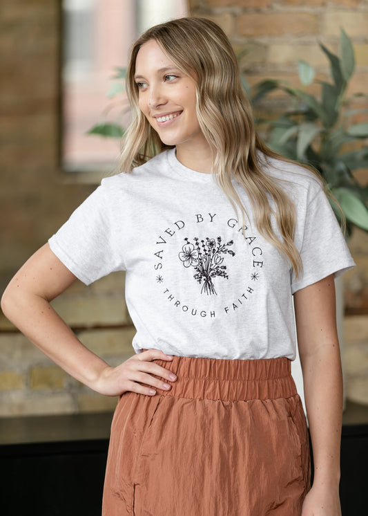 Saved By Grace Embroidered Graphic Tee FF Tops