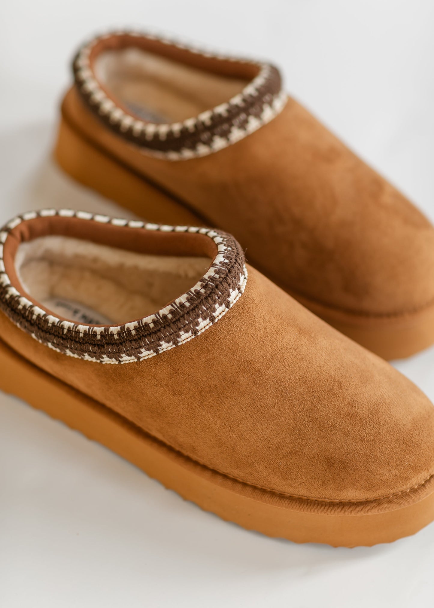 Selena Chestnut Suede Platform Slippers Shoes