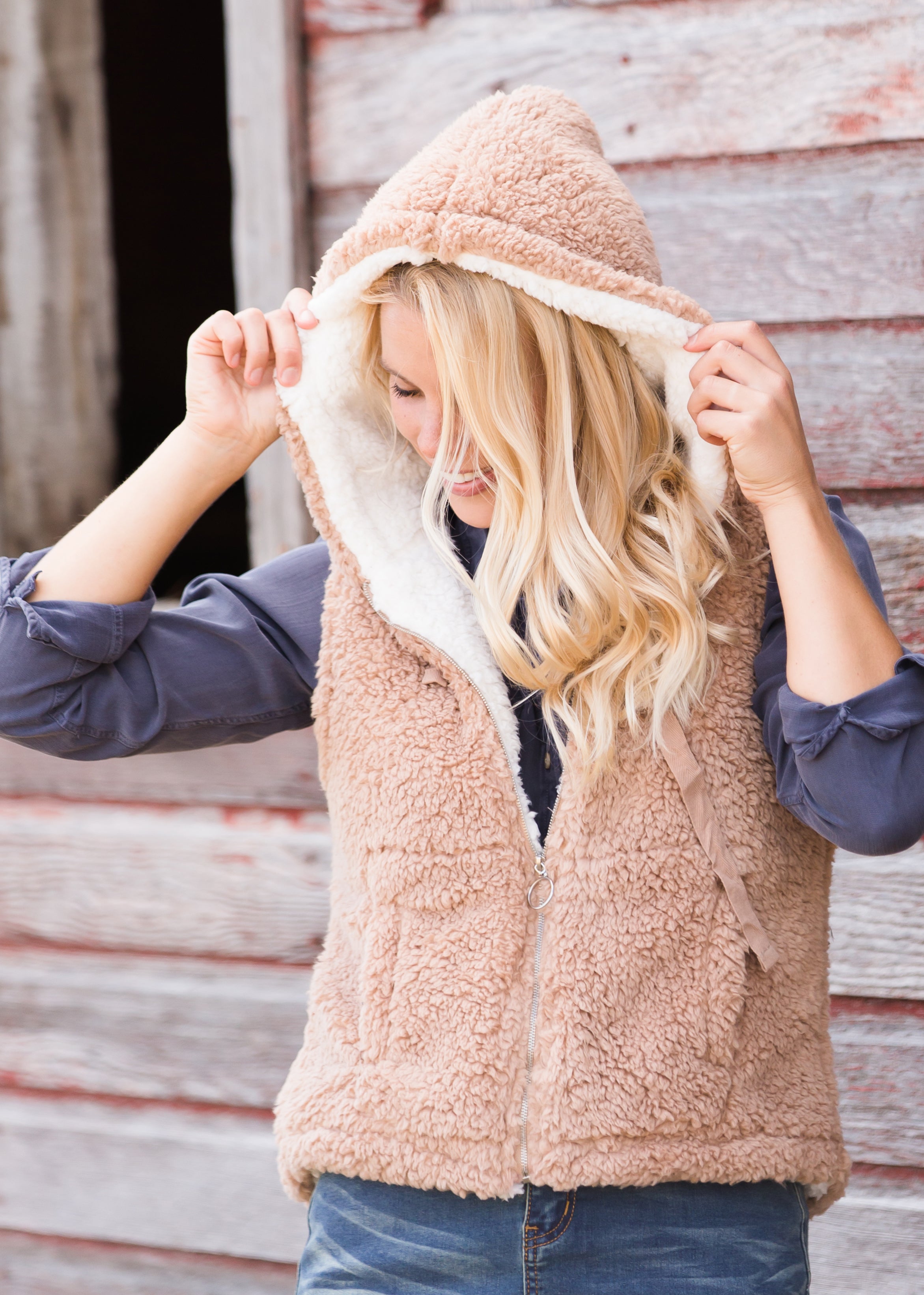 Hooded outlet sherpa vest