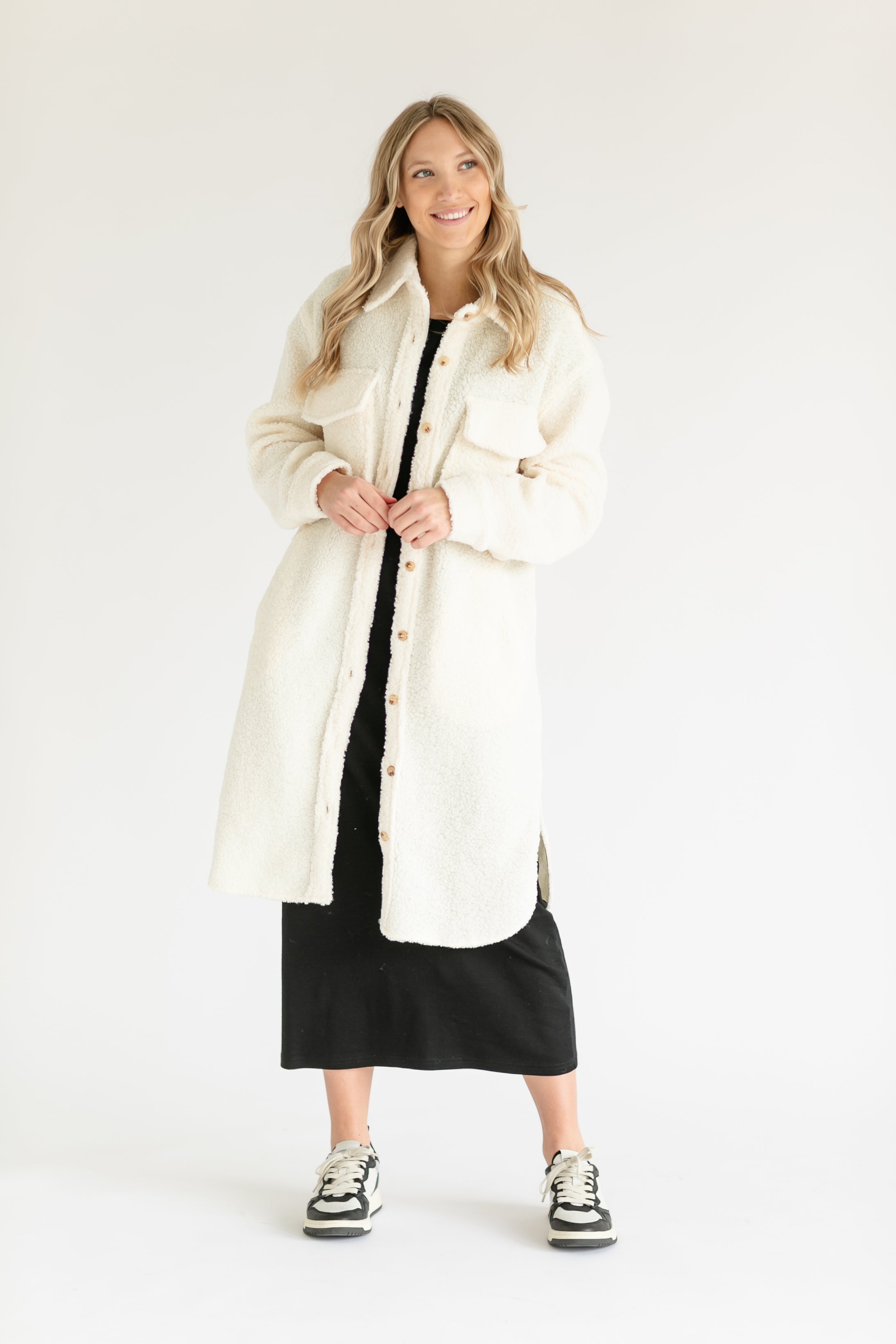 Sherpa Long Duster Button Up Shacket FINAL SALE Inherit Co