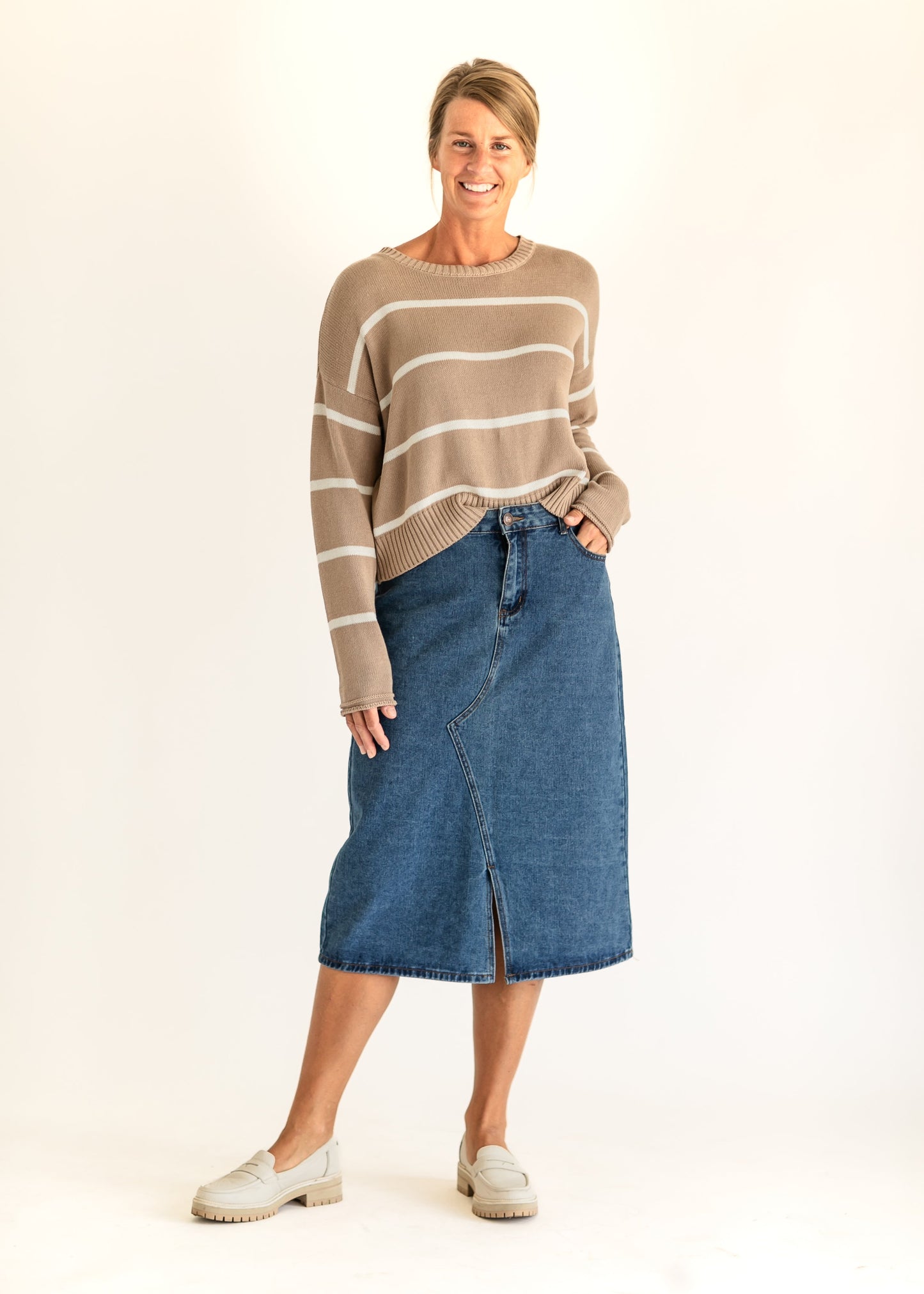 Sienna Latte Stripe Sweater FF Tops