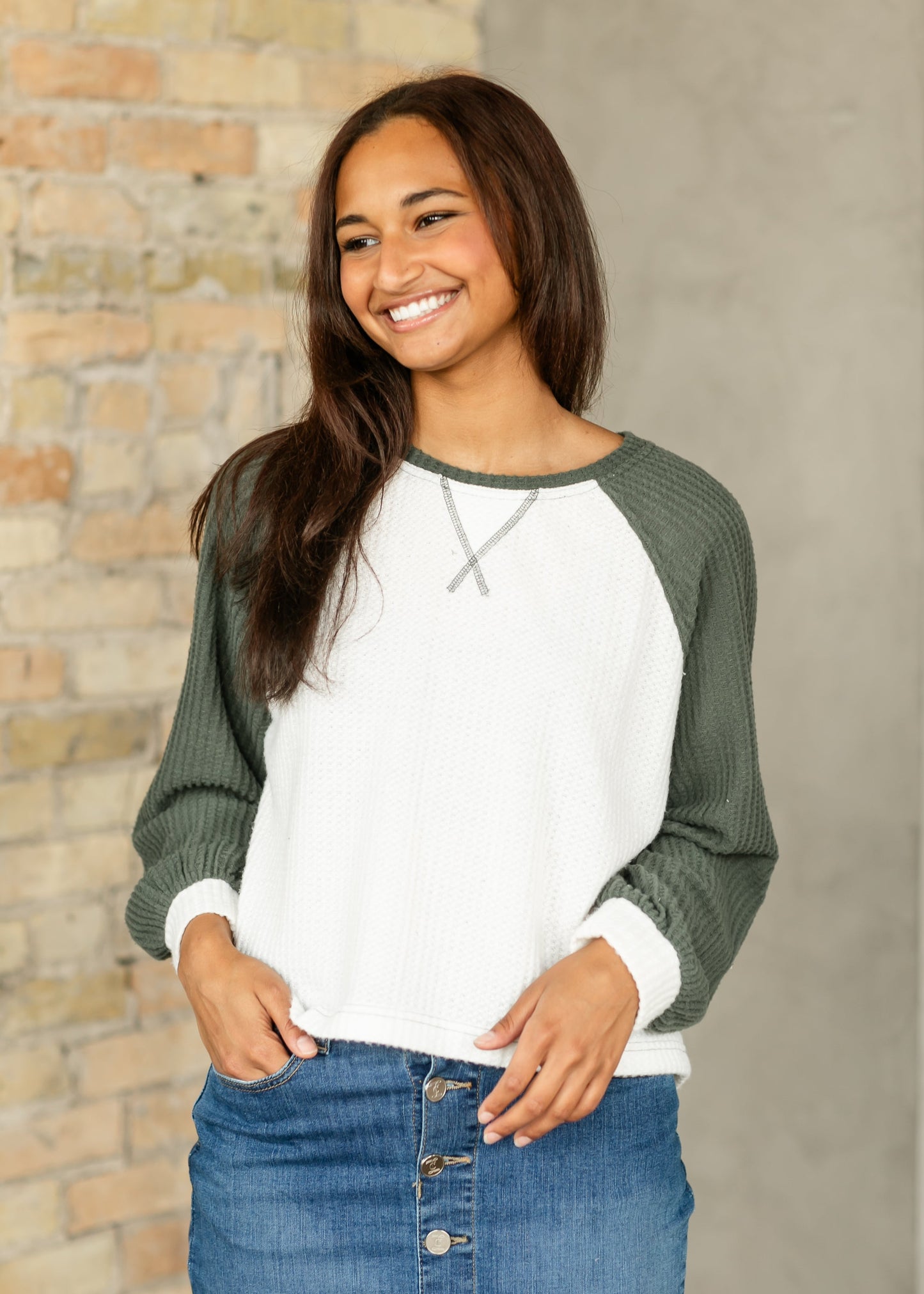 Simone Colorblock Long Sleeve Top FF Tops