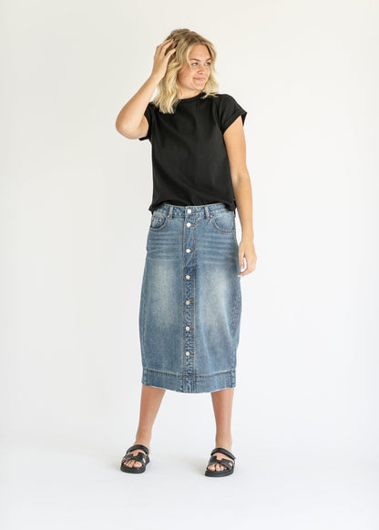 Skylar Button Front Midi Skirt IC Skirts