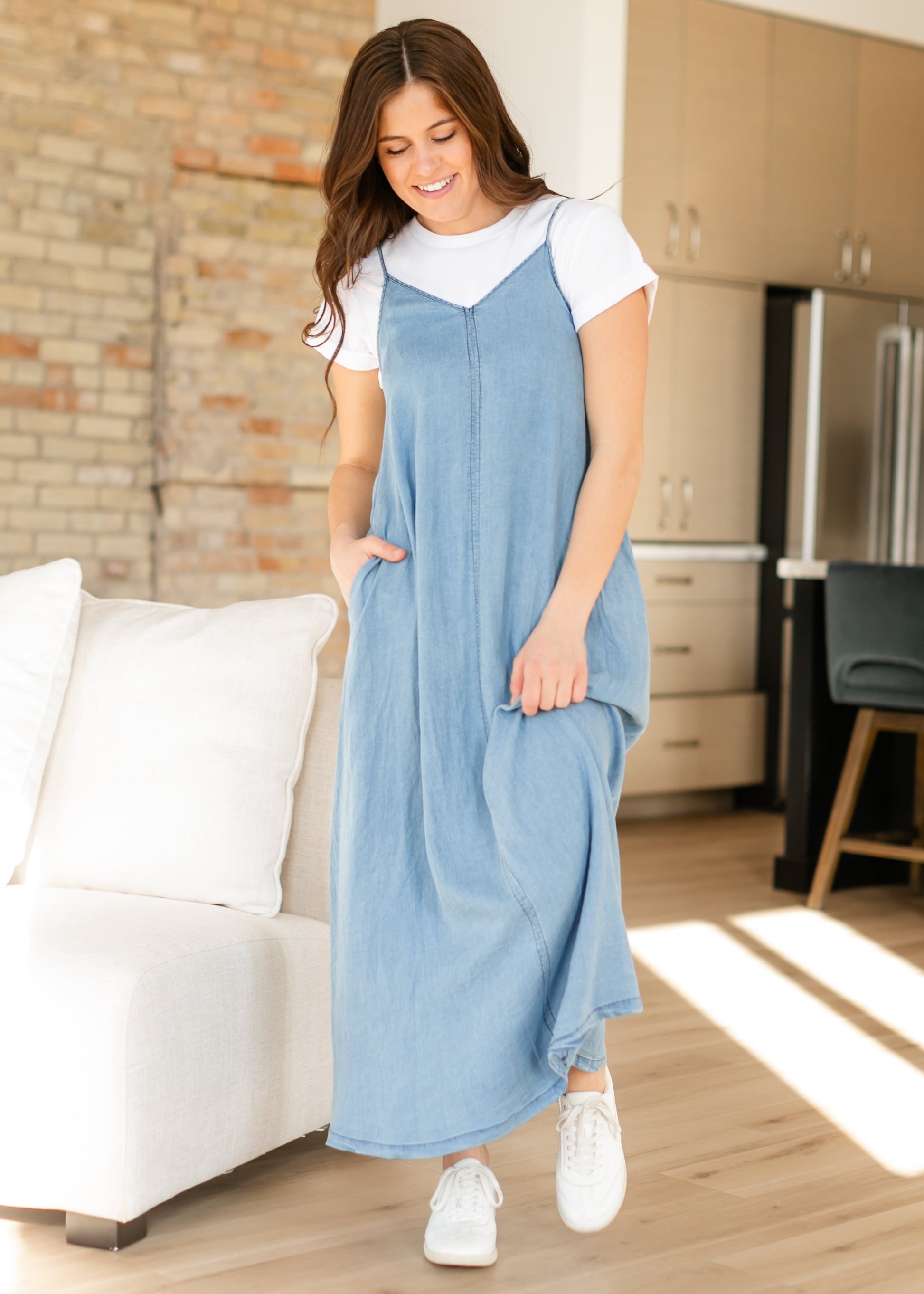 Sleeveless Chambray Maxi Dress FF Dresses