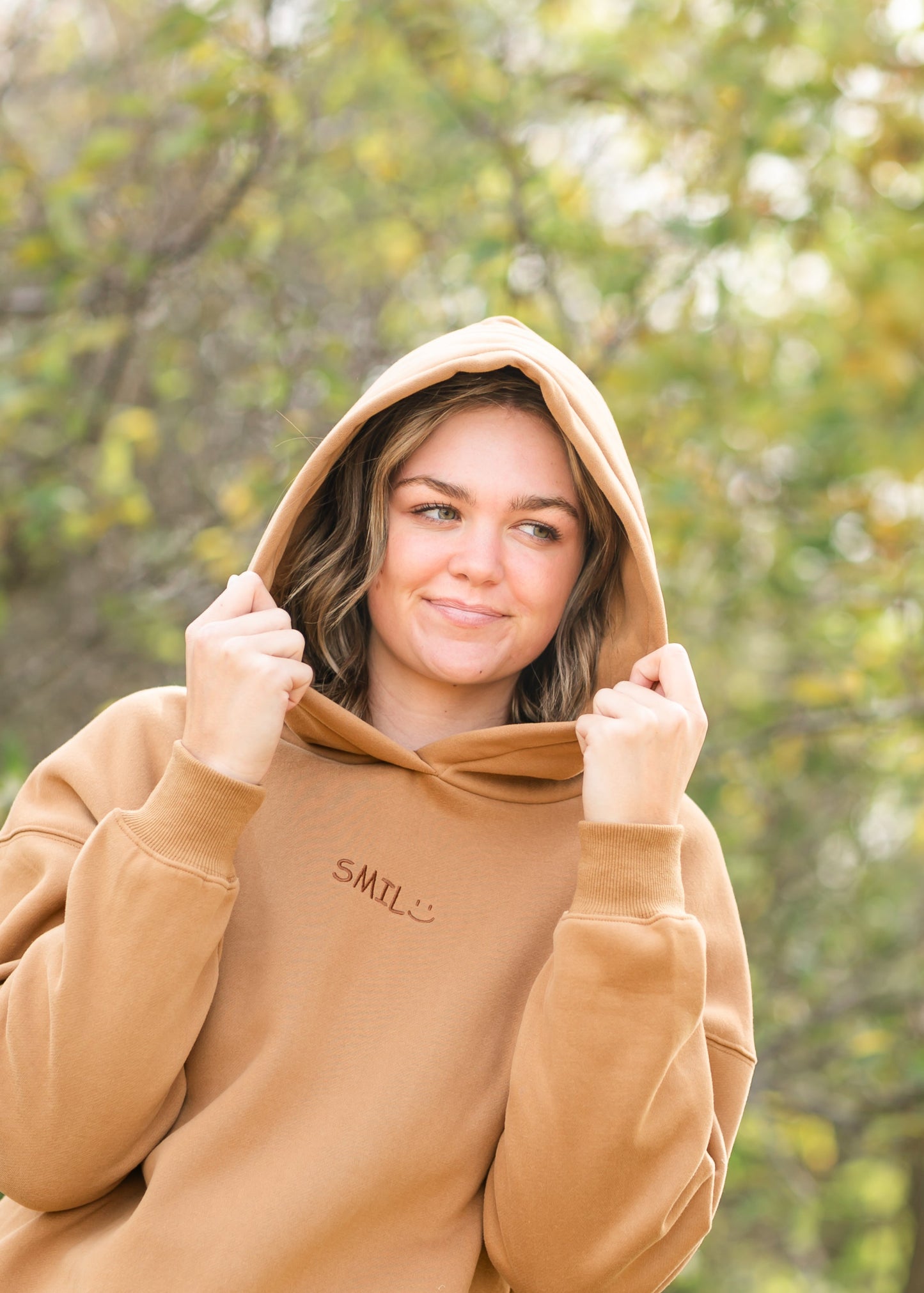 Smile Embroidered Fleece Hoodie Sweatshirt FF Tops