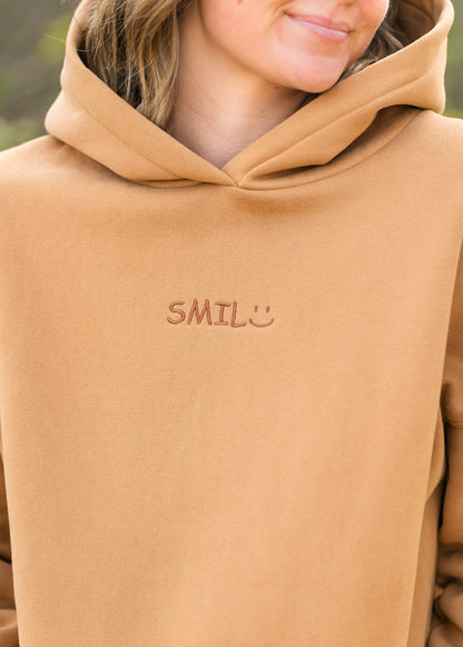 Smile Embroidered Fleece Hoodie Sweatshirt FF Tops