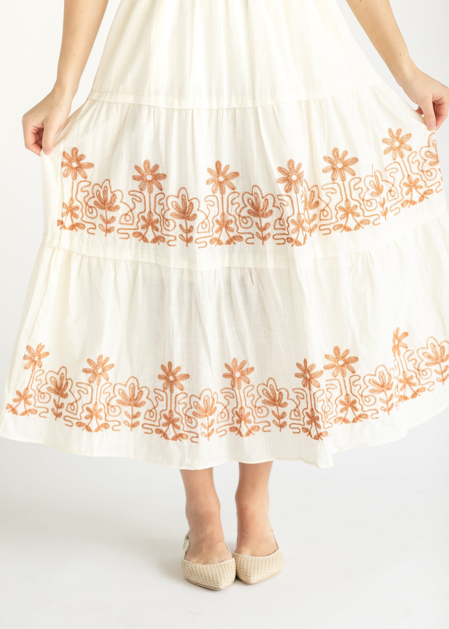 Smocked Waist Embroidered Maxi Dress FF Dresses